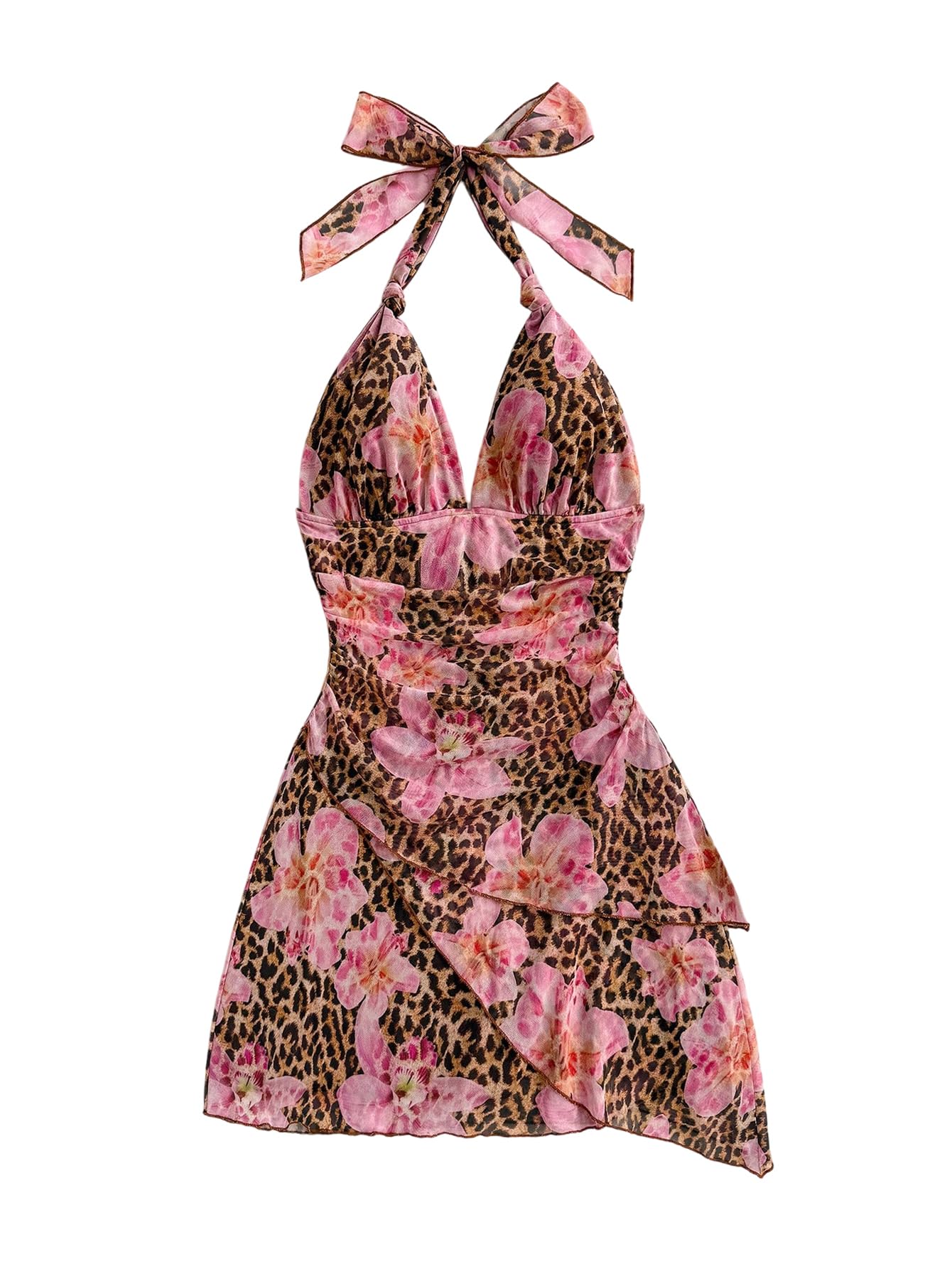 SOLY HUX Women's Y2K Summer Tie Dye Floral Print Halter Sexy Mini Dress Retro Backless Bodycon Birthday Dresses