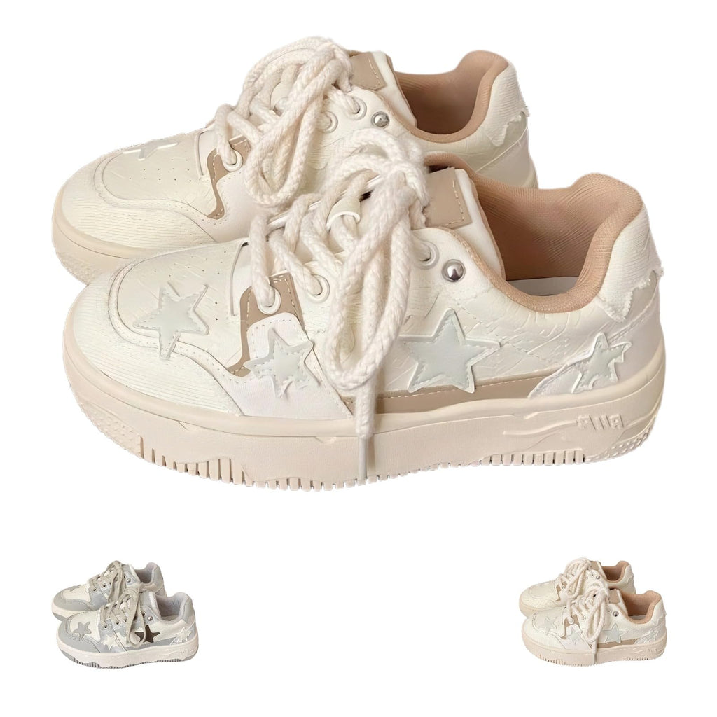 Star Shoes Walking Sneakers for Women - Chunky Platform Y2K Aesthetic Cute Stars Comfort Support US 4-8