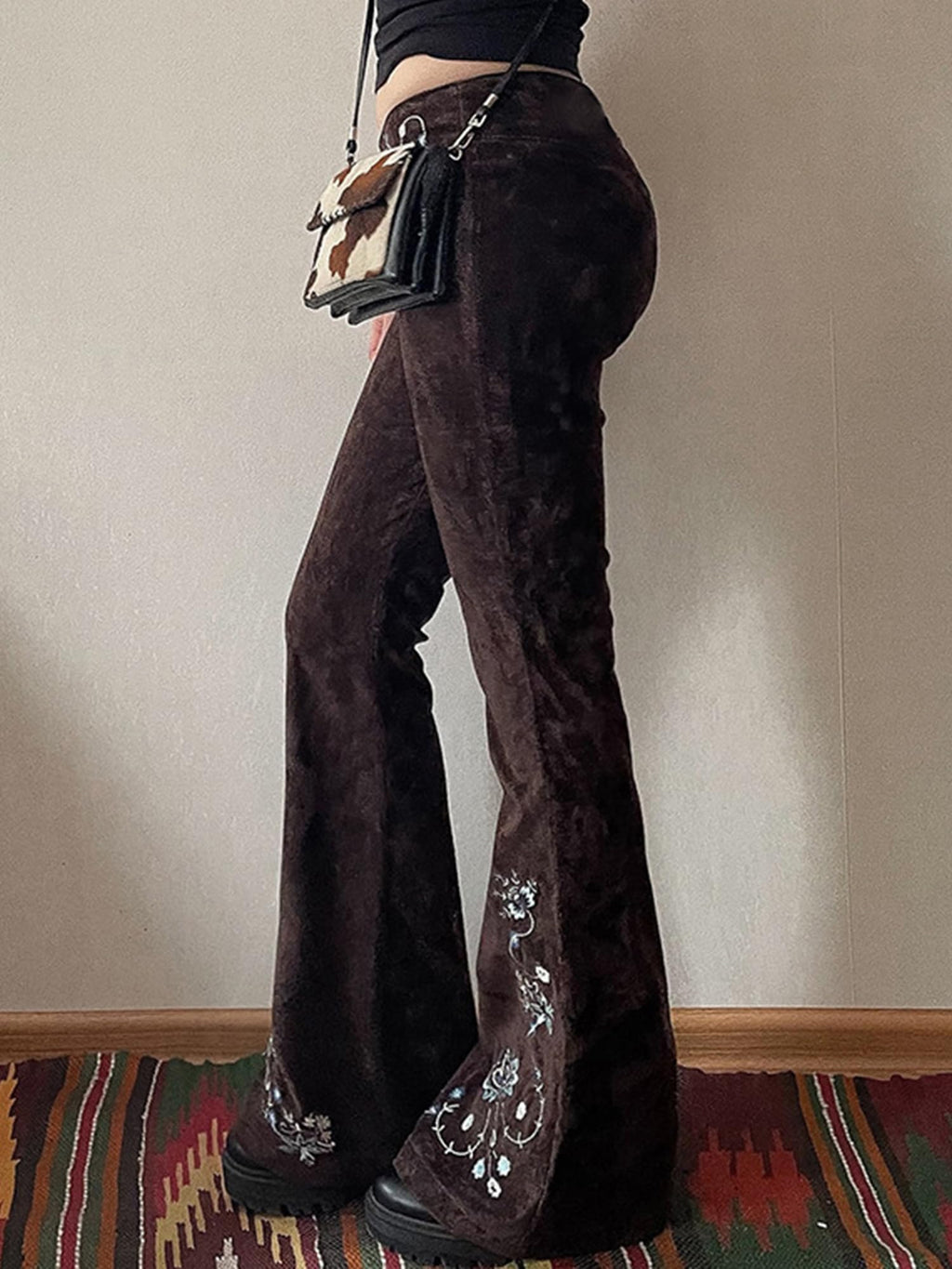 Women Bell Bottom Jeans Stretchy Flare Mid Rise Embroidery Vintage Denim Pants 90s Outfits Y2k Clothes