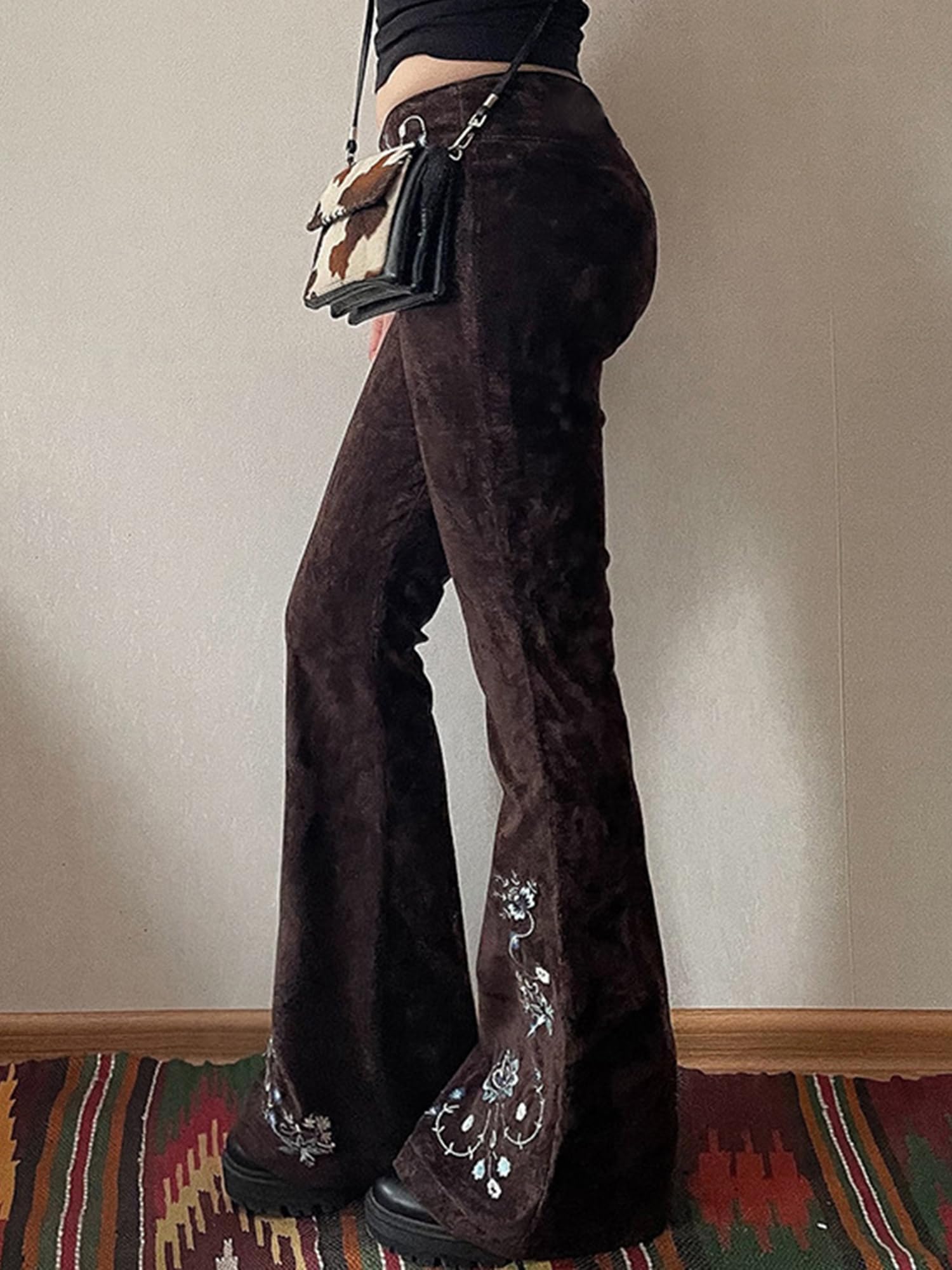 Women Bell Bottom Jeans Stretchy Flare Mid Rise Embroidery Vintage Denim Pants 90s Outfits Y2k Clothes