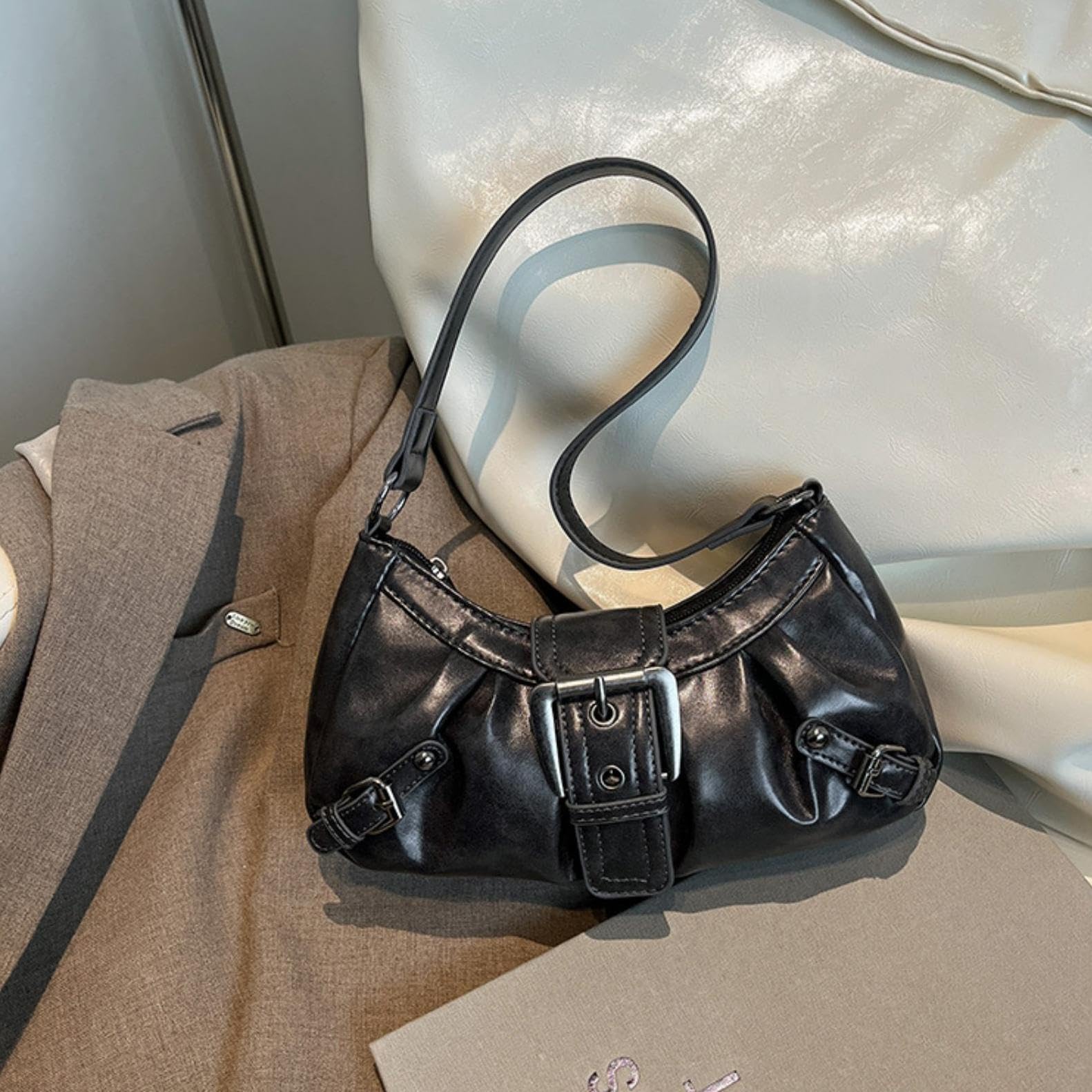 Y2k Purses for Women, Small Hobo Shoulder Bags Handbag Goth Punk Clutch Purse Trendy Underarm Bag