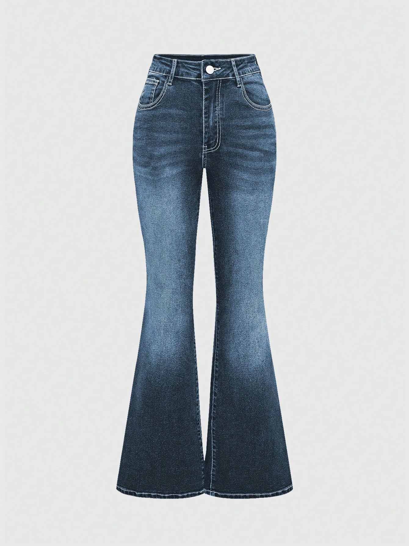 MakeMeChic Women's Flared Jeans Bell Bottom Jeans Embroidered Y2K High Waist Stretchy Denim Pants