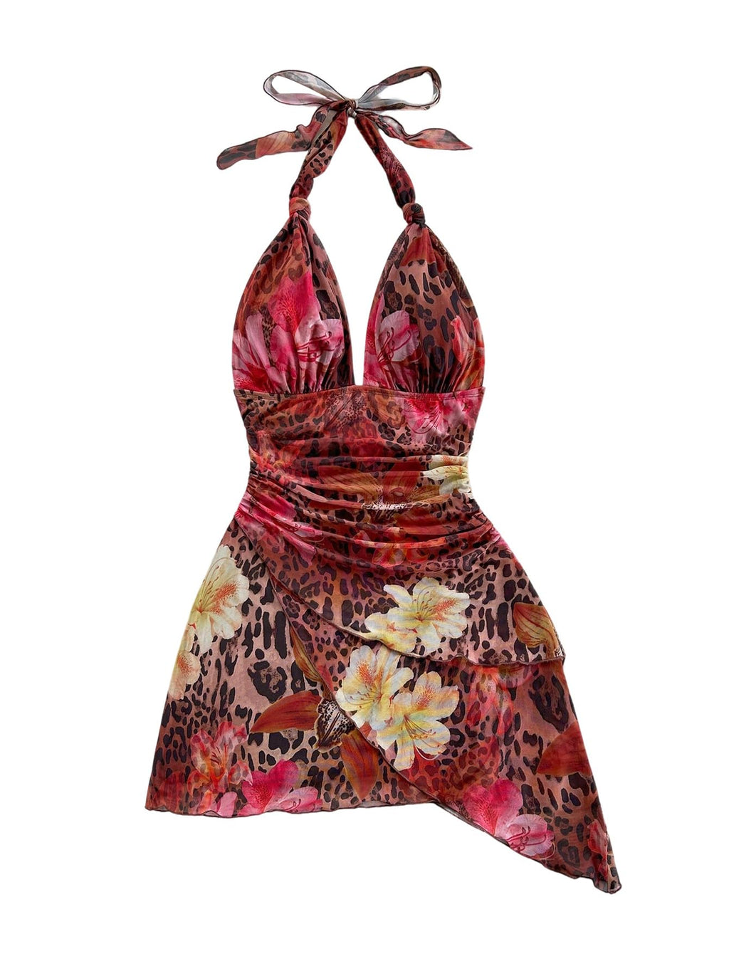 SOLY HUX Women's Y2K Summer Tie Dye Floral Print Halter Sexy Mini Dress Retro Backless Bodycon Birthday Dresses