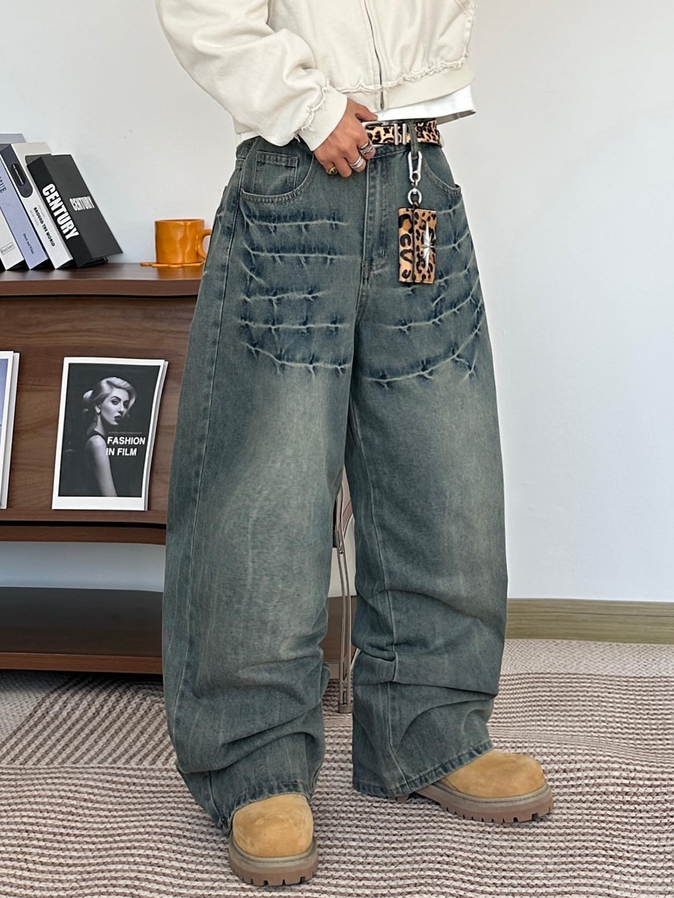 Mens Streetwear Hip Hop Baggy Jeans Wide Leg Skater Denim Pants Loose Long Trousers