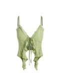CIDER Going Out Tops for Women Y2K Tie Front Asymmetrical Ruffle Hem Lace Spaghetti Strap Cowgirl Crop Tops