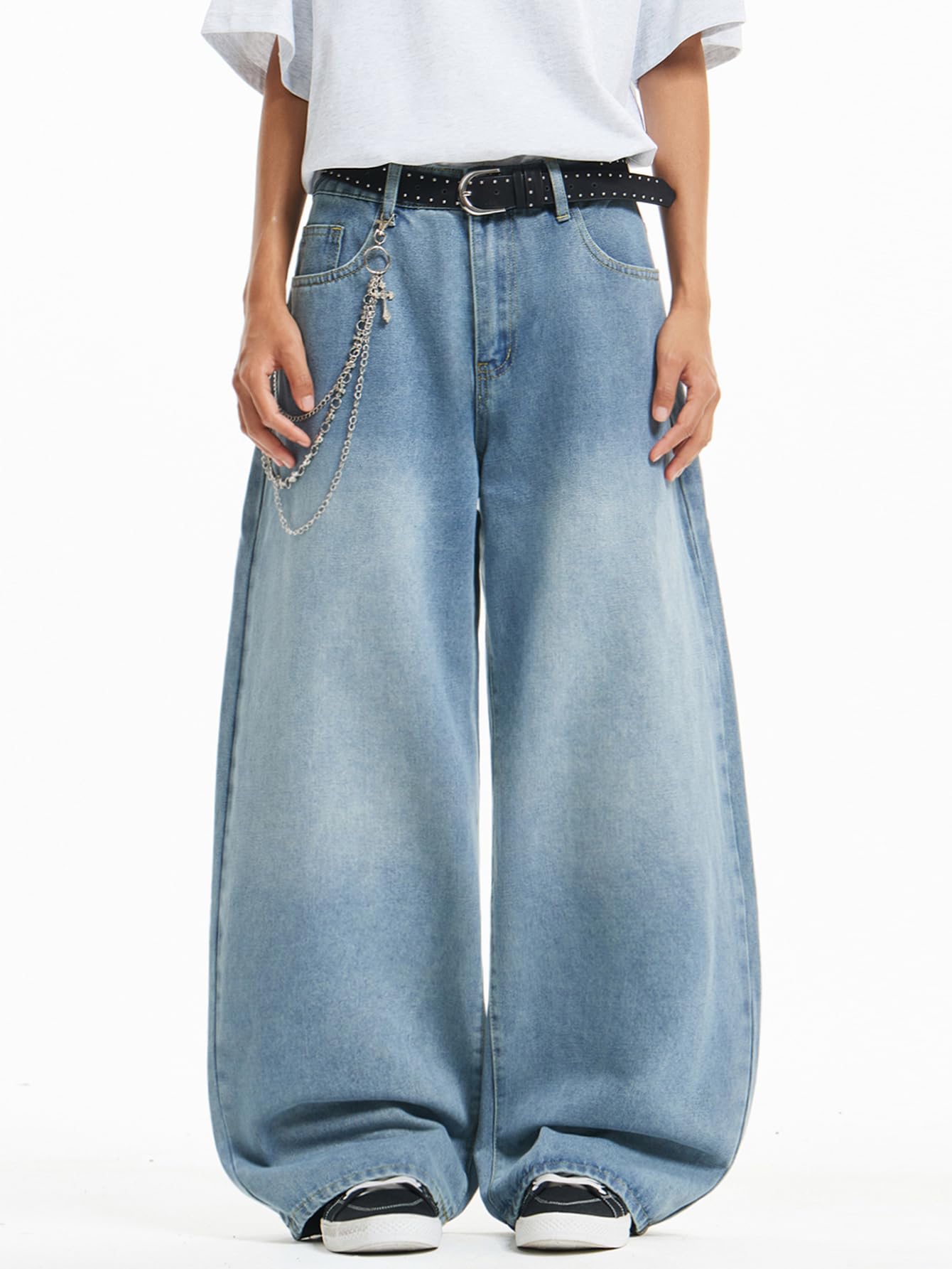 Mens Streetwear Hip Hop Baggy Jeans Wide Leg Skater Denim Pants Loose Long Trousers