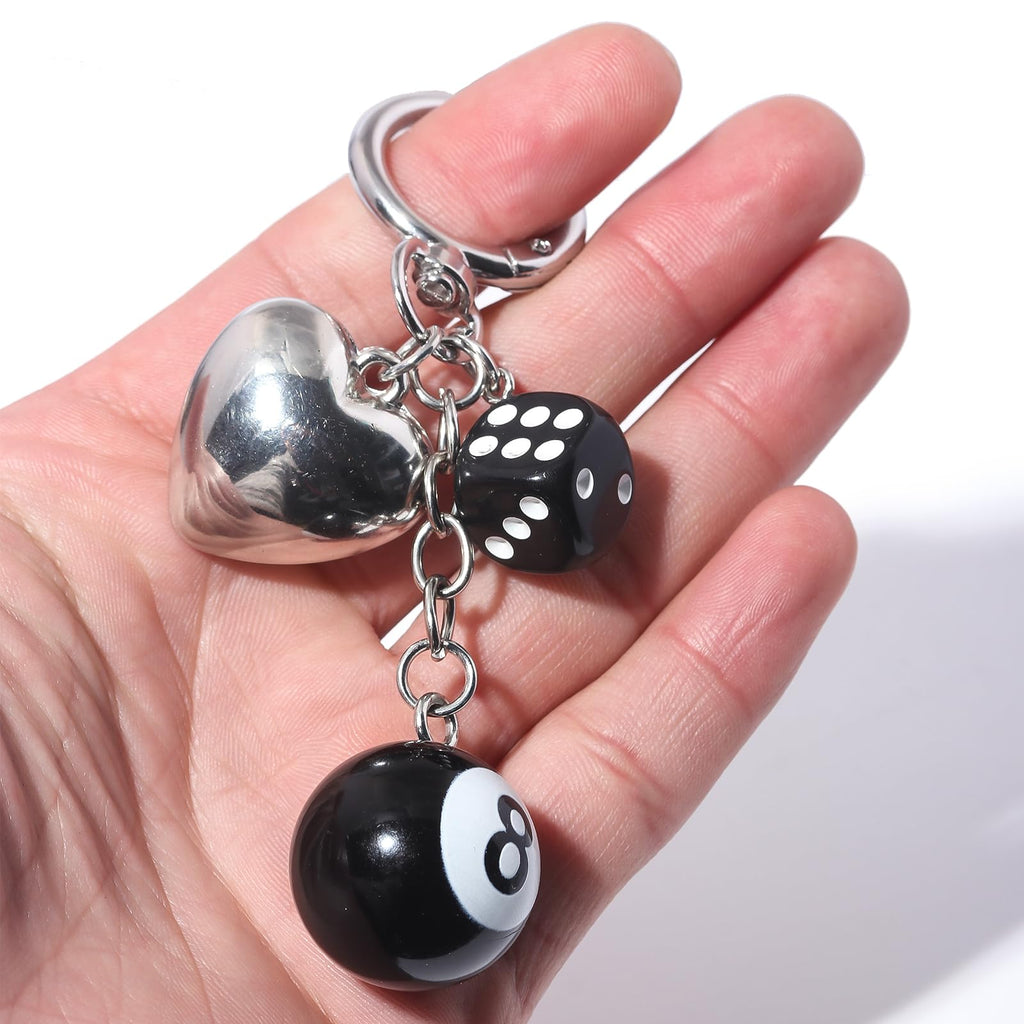 8 Ball Dice Charm Keychain - Cute Bag Purse Handbag Accessories - Y2K Aesthetic Key Chain for Women Men