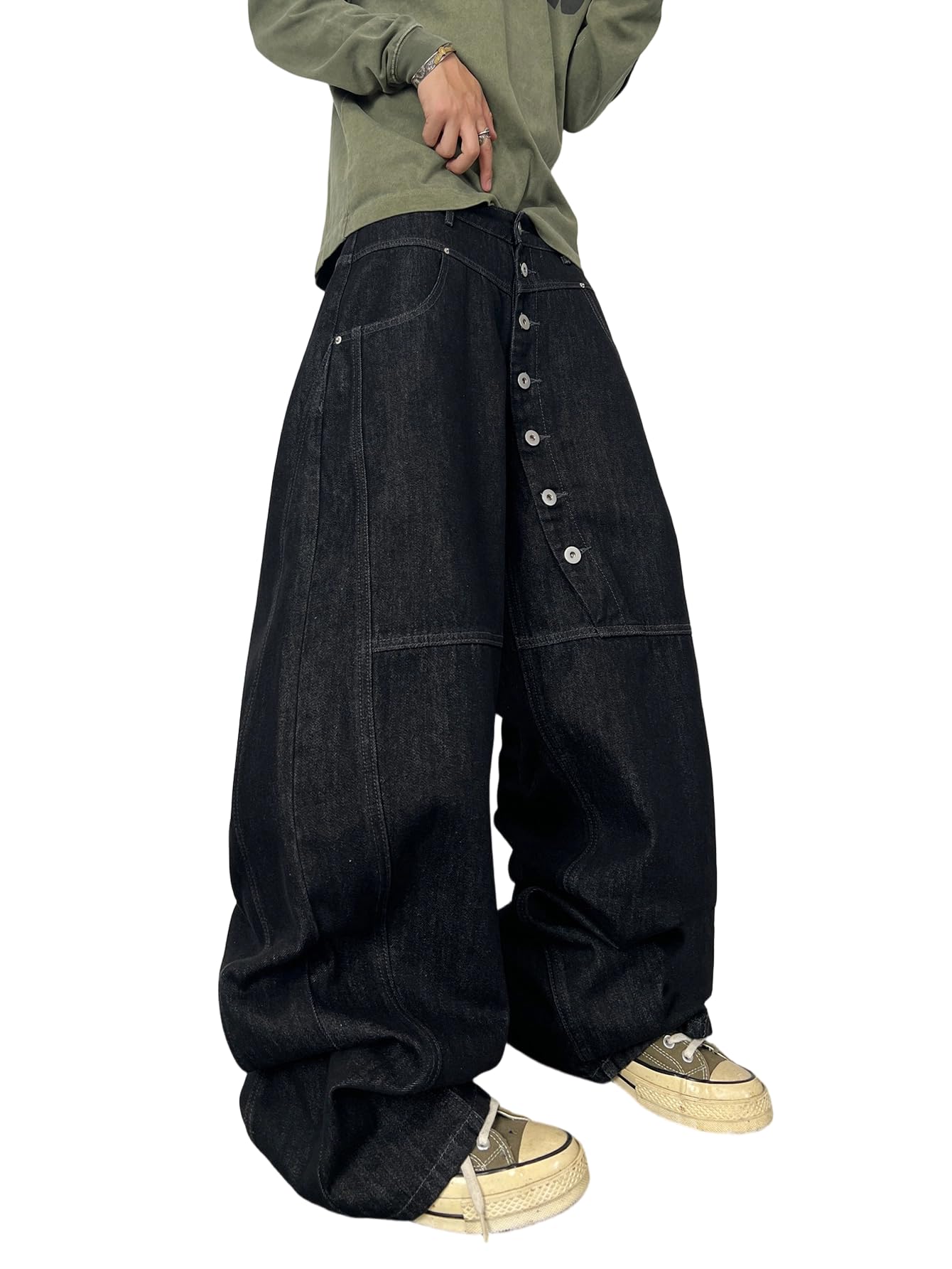 Mens Streetwear Hip Hop Baggy Jeans Wide Leg Skater Denim Pants Loose Long Trousers