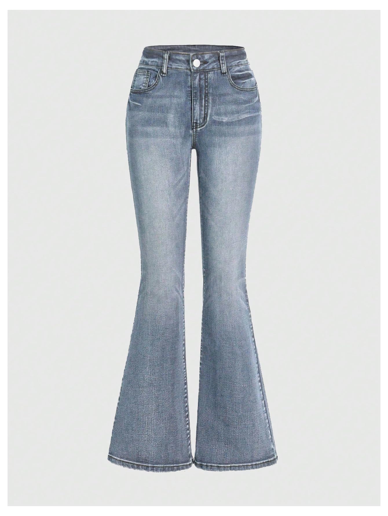 MakeMeChic Women's Flared Jeans Bell Bottom Jeans Embroidered Y2K High Waist Stretchy Denim Pants
