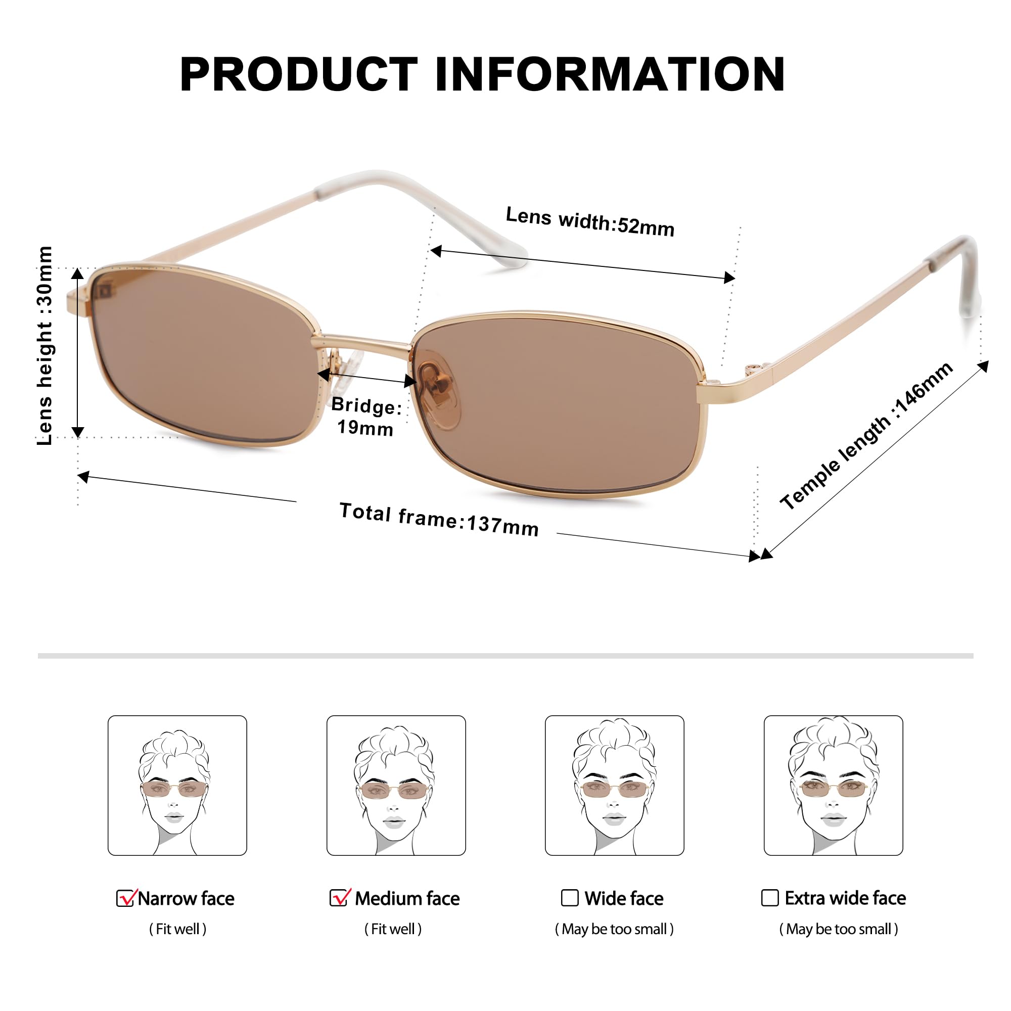 SOJOS Small Trendy Rectangle Sunglasses Womens Mens, Retro 80s 90s Y2k Chic Narrow Thin Skinny Sunnies SJ1187