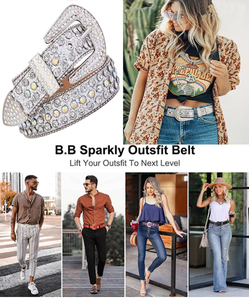 Studded Rhinestone Belts For Men Women Luxury BB Belt Y2K Bling Design Leather Shiny Diamond Christmas Gifts Belt