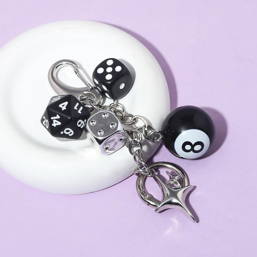 8 Ball Dice Charm Keychain - Cute Bag Purse Handbag Accessories - Y2K Aesthetic Key Chain for Women Men