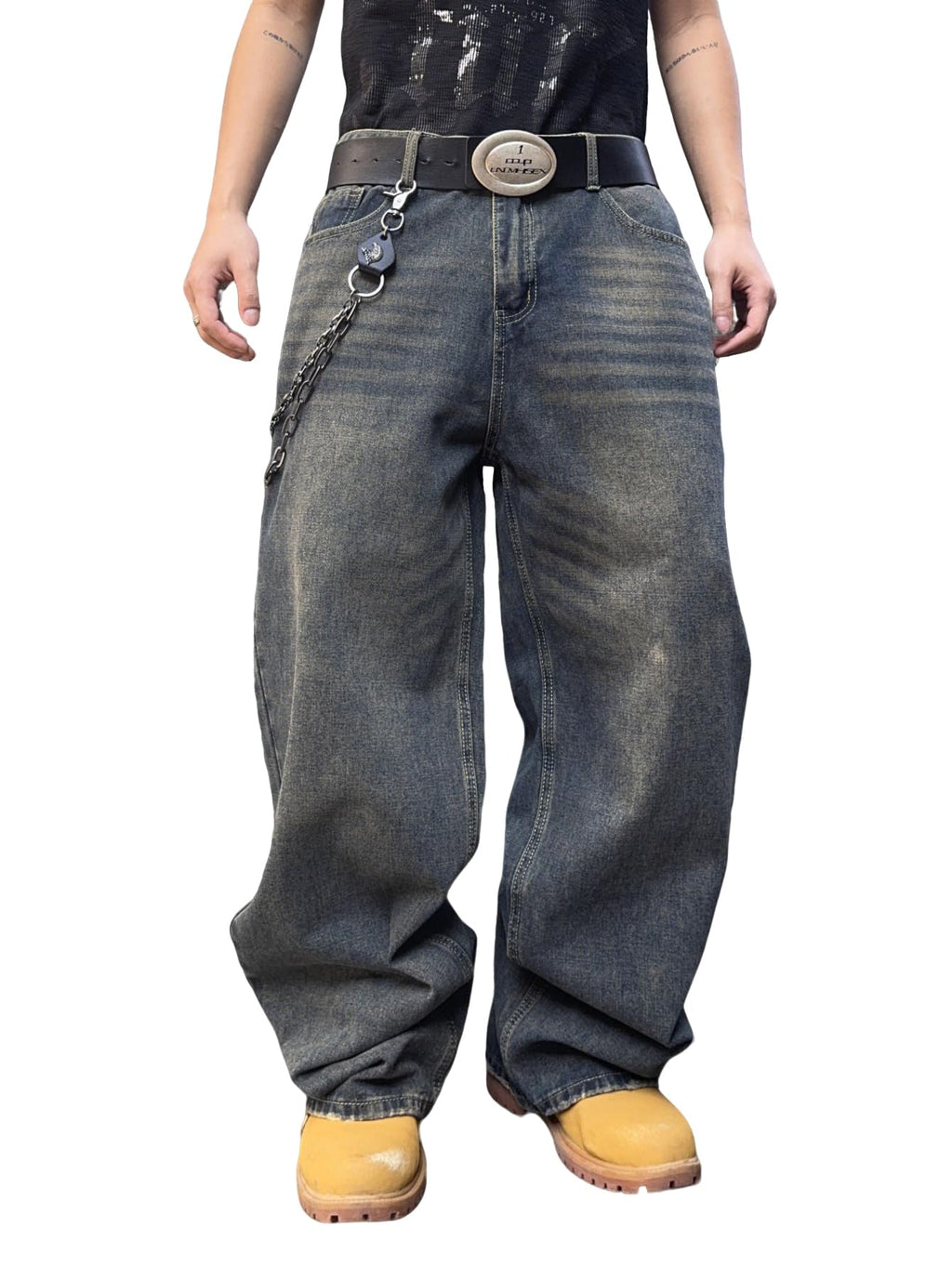 Mens Streetwear Hip Hop Baggy Jeans Wide Leg Skater Denim Pants Loose Long Trousers
