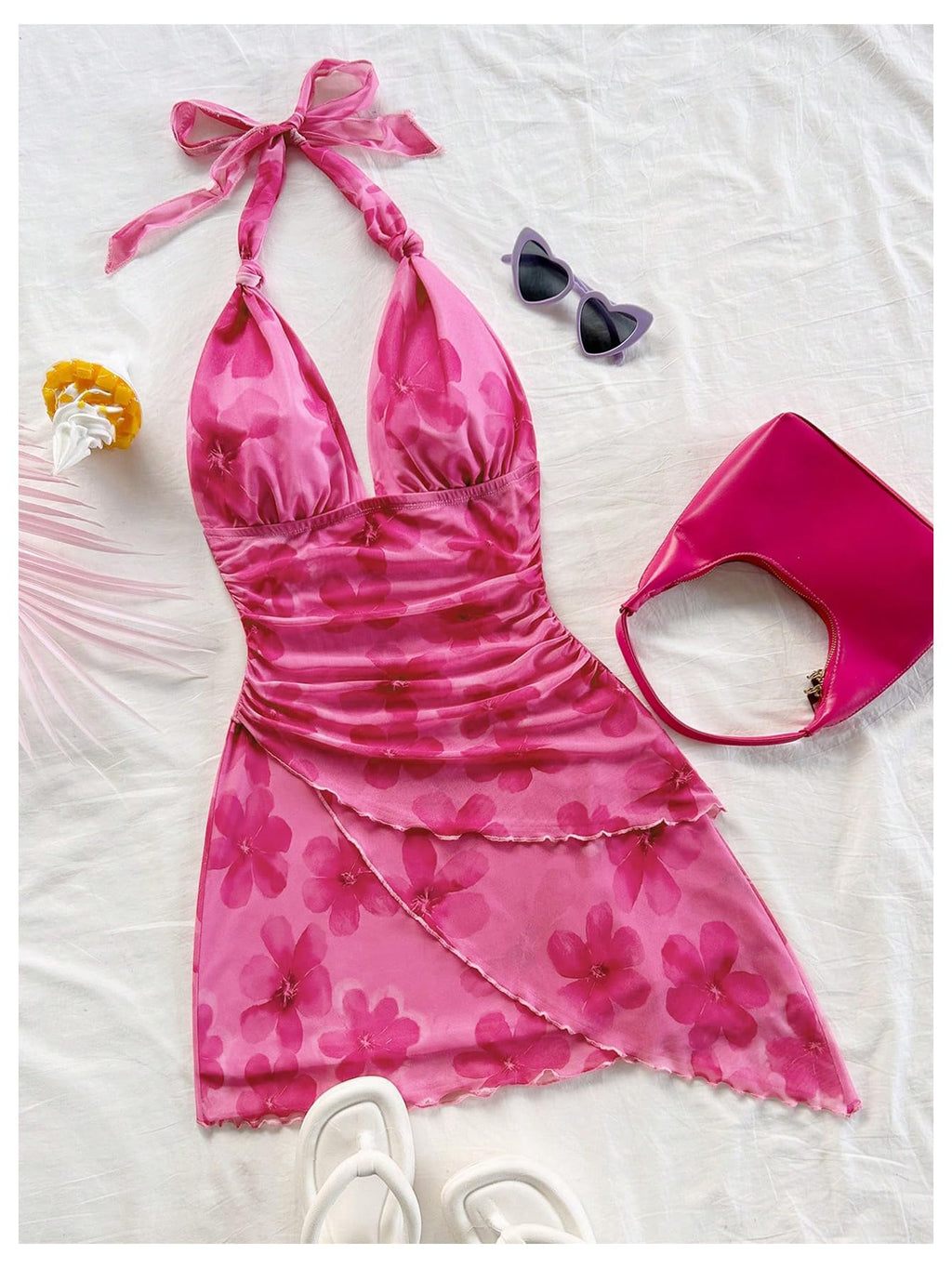SOLY HUX Women's Y2K Summer Tie Dye Floral Print Halter Sexy Mini Dress Retro Backless Bodycon Birthday Dresses