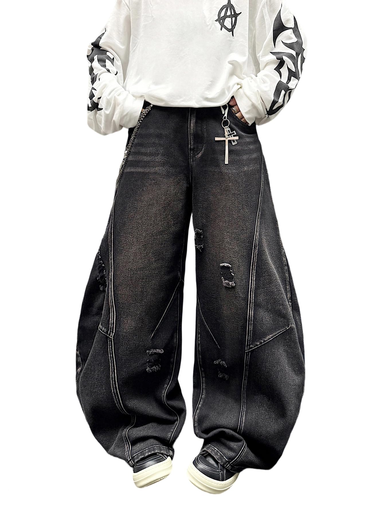 Mens Baggy Jeans Y2k Hip Hop Wide Leg Jeans Stylish Skater Denim Pants Casual Loose Fit Trousers Streetwear