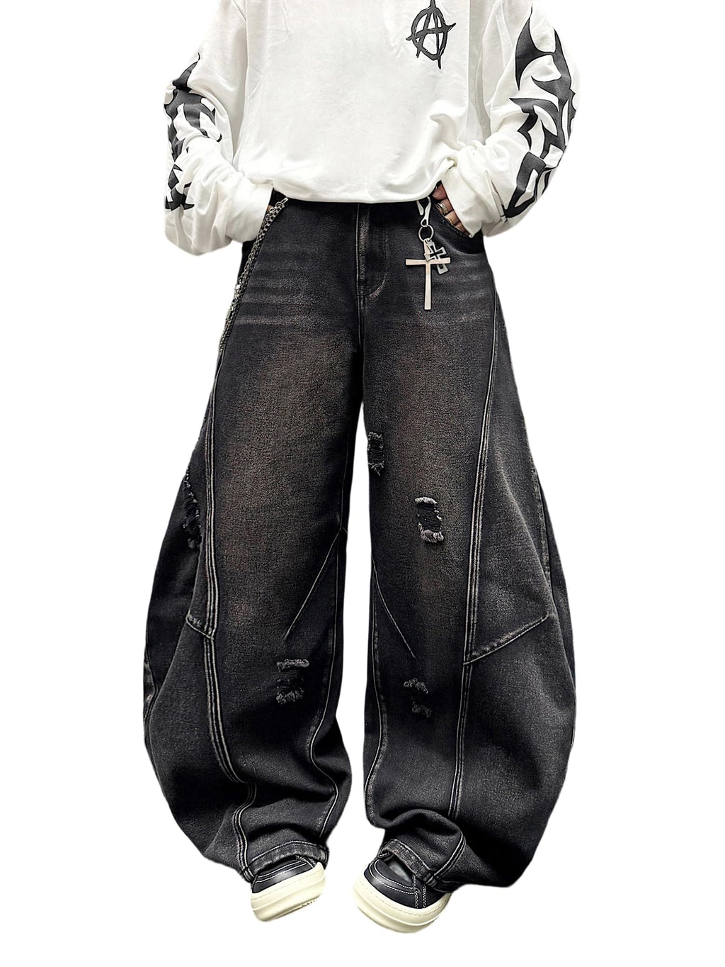 Mens Baggy Jeans Y2k Hip Hop Wide Leg Jeans Stylish Skater Denim Pants Casual Loose Fit Trousers Streetwear