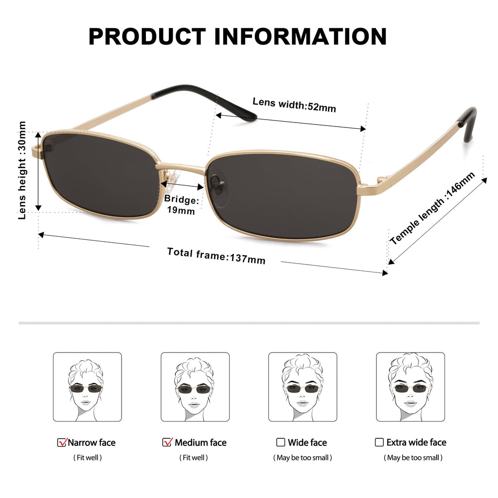SOJOS Small Trendy Rectangle Sunglasses Womens Mens, Retro 80s 90s Y2k Chic Narrow Thin Skinny Sunnies SJ1187
