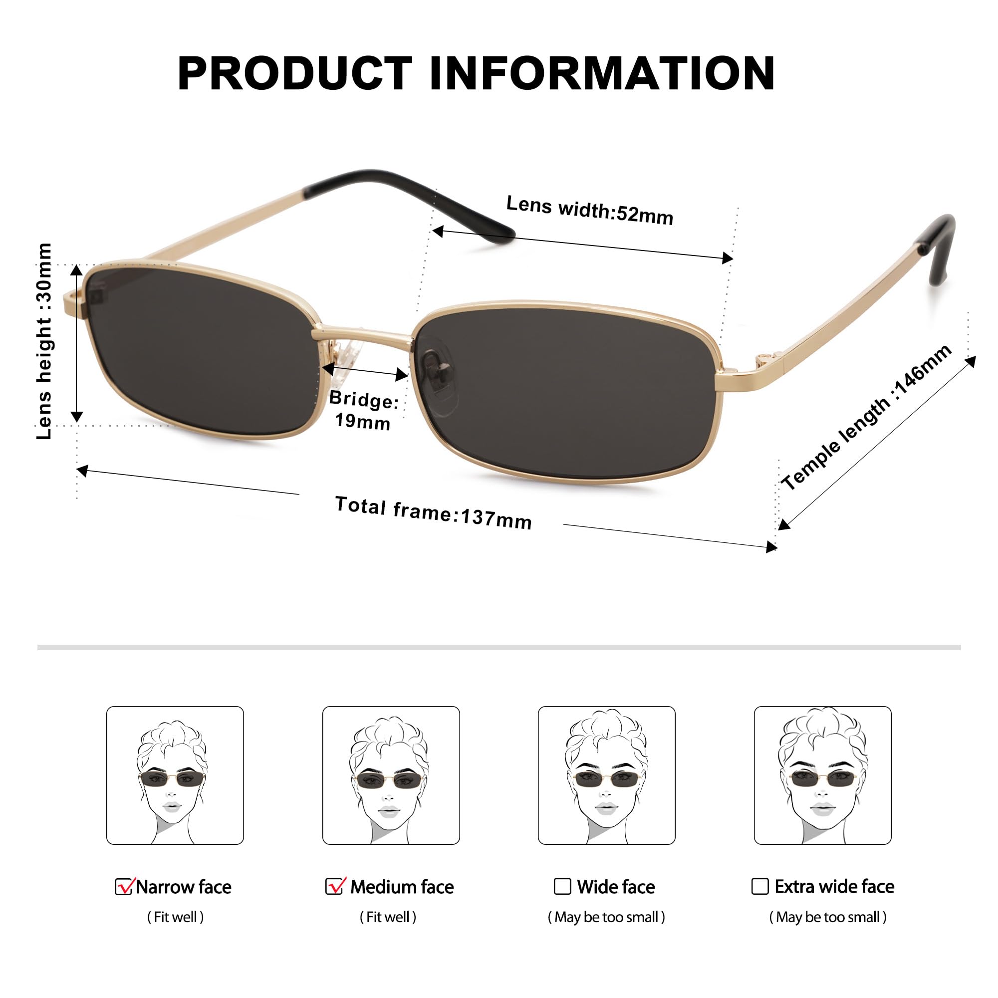 SOJOS Small Trendy Rectangle Sunglasses Womens Mens, Retro 80s 90s Y2k Chic Narrow Thin Skinny Sunnies SJ1187