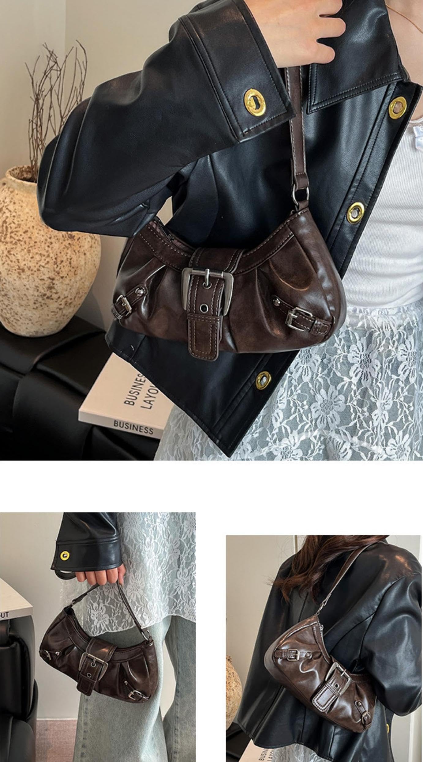 Y2k Purses for Women, Small Hobo Shoulder Bags Handbag Goth Punk Clutch Purse Trendy Underarm Bag