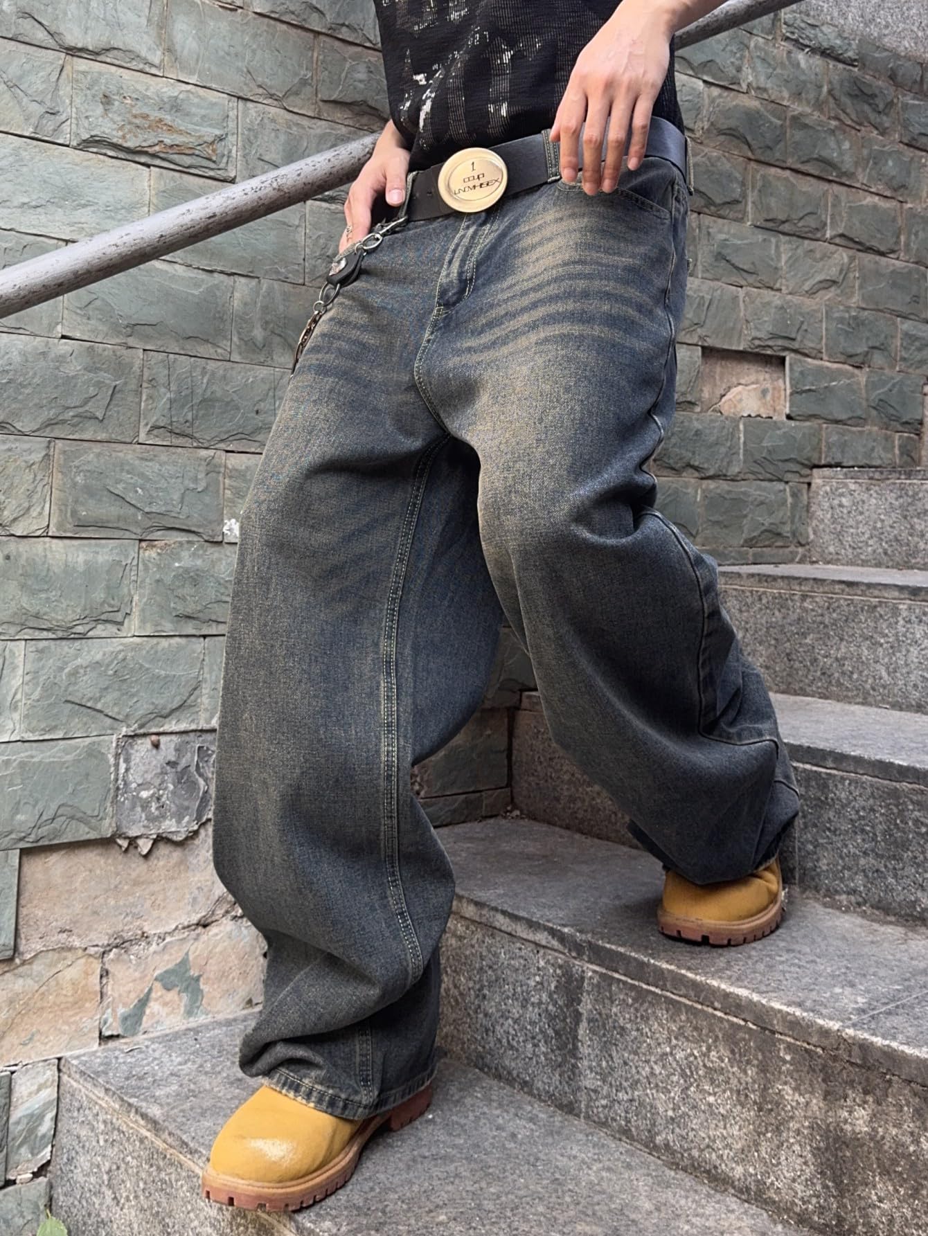 Mens Streetwear Hip Hop Baggy Jeans Wide Leg Skater Denim Pants Loose Long Trousers