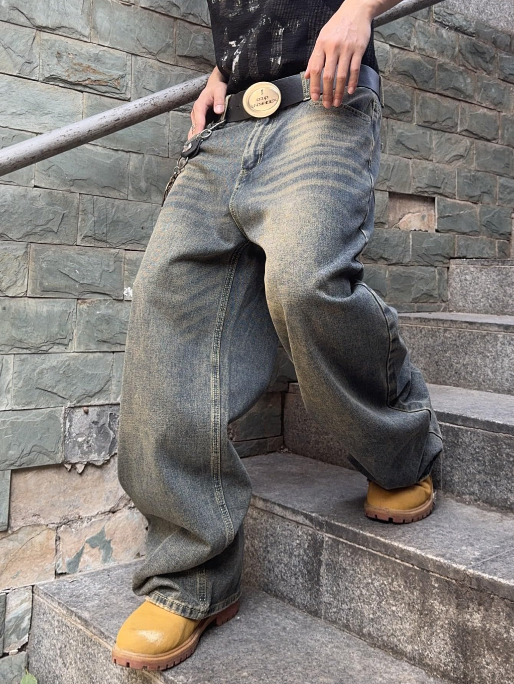 Mens Streetwear Hip Hop Baggy Jeans Wide Leg Skater Denim Pants Loose Long Trousers