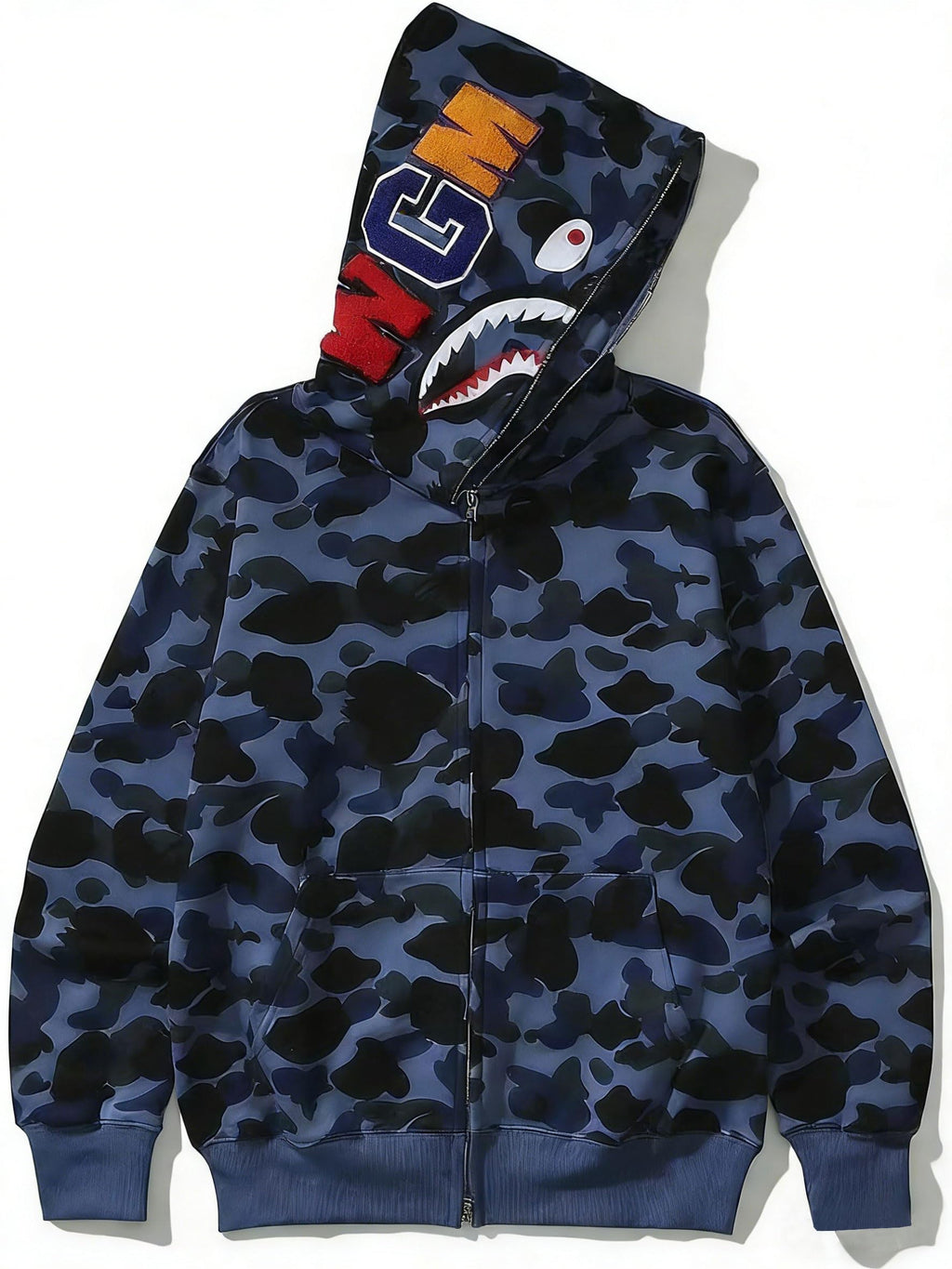 Unisex Camouflage Hoodie with Shark Embroidery, Full Zip, Lightweight Couple sweatshirts heavyweight hoodie