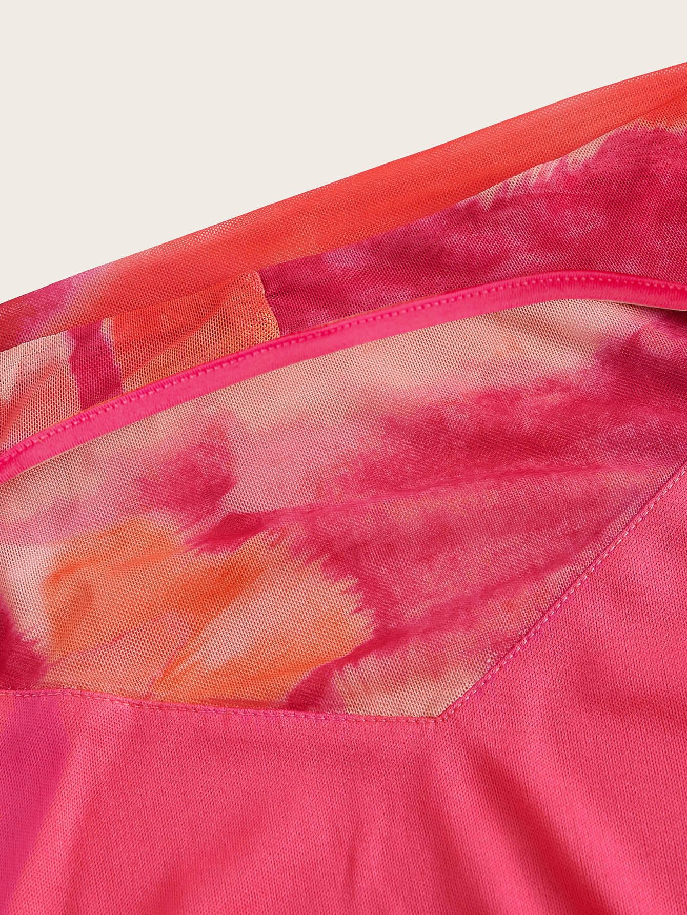 SHENHE Women's Tie Dye Halter Neck Draped Front Ruched Drawstring Backless Crop Top