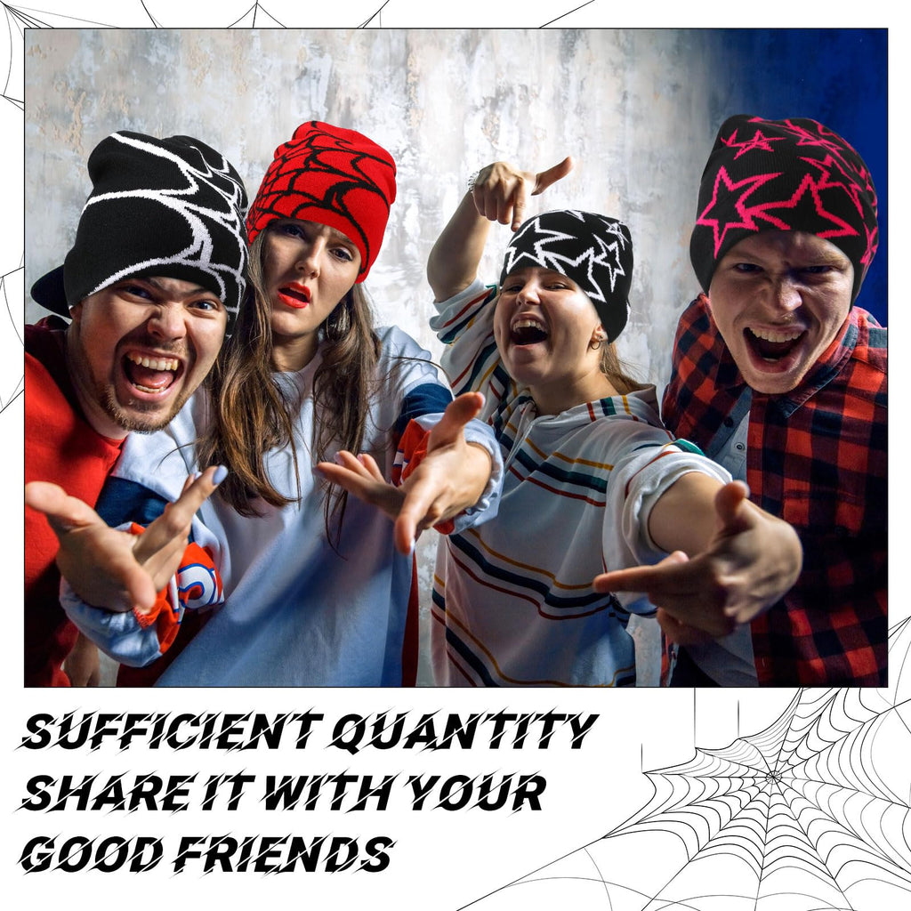 Ramede 4 Pcs Y2k Beanie - Double Sided Graphic Beanies for Men and Women, Acrylic Knitted Y2k Hats Accessories
