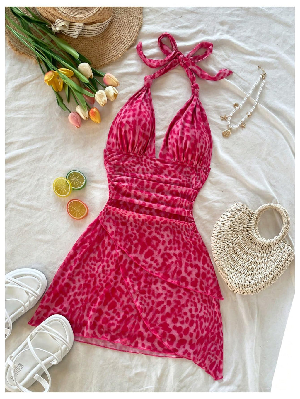 SOLY HUX Women's Y2K Summer Tie Dye Floral Print Halter Sexy Mini Dress Retro Backless Bodycon Birthday Dresses