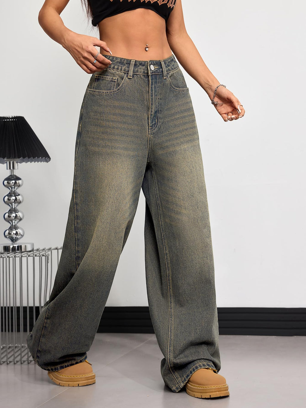 Womens Baggy Jeans Wide Leg Denim Pants Y2k 90s Vintage Hip Hop Loose Long Trousers Streetwear