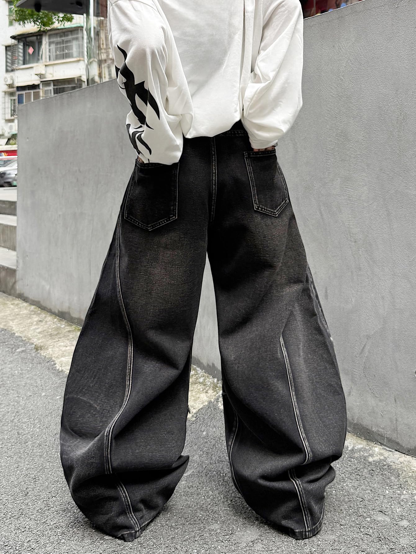 Mens Baggy Jeans Y2k Hip Hop Wide Leg Jeans Stylish Skater Denim Pants Casual Loose Fit Trousers Streetwear