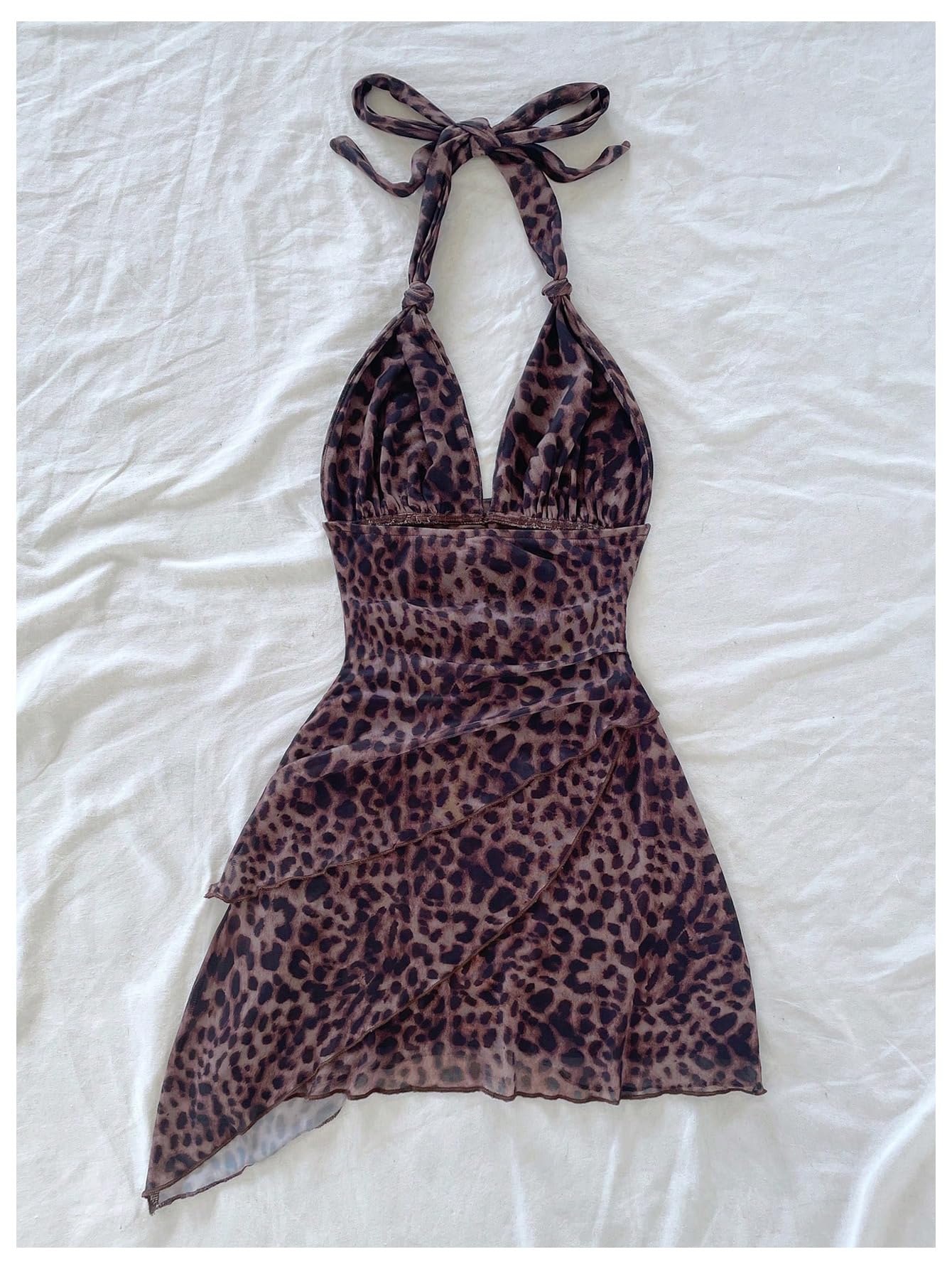 SOLY HUX Women's Y2K Summer Tie Dye Floral Print Halter Sexy Mini Dress Retro Backless Bodycon Birthday Dresses