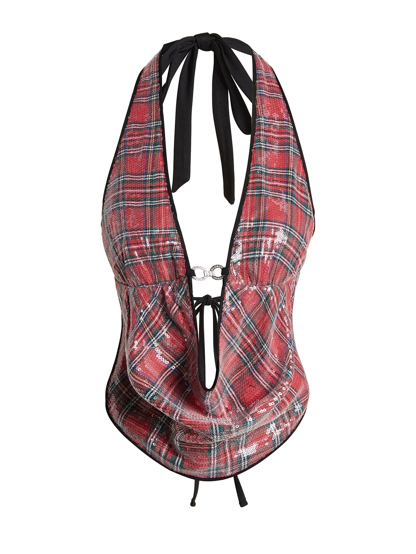 Verdusa Women's Cheetah Print Sequin Top Y2K Tie Back Corset Halter Going Out Crop Tops