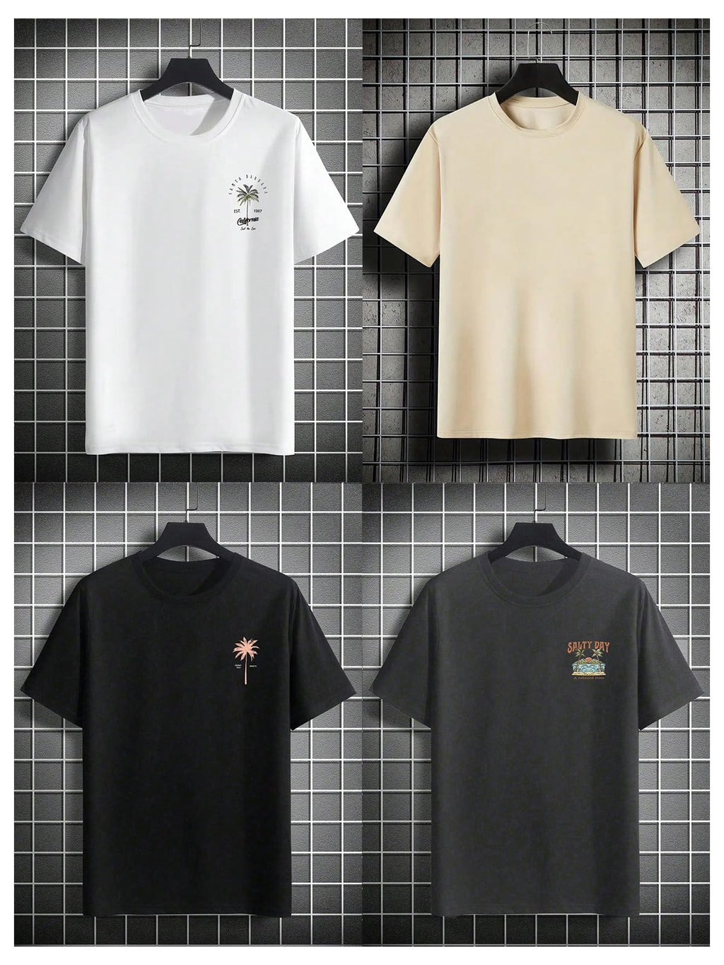 Men's 4 Piece Y2K Graphic Tees Short Sleeve Casual Crew Neck Summer Cool T-Shirts Top