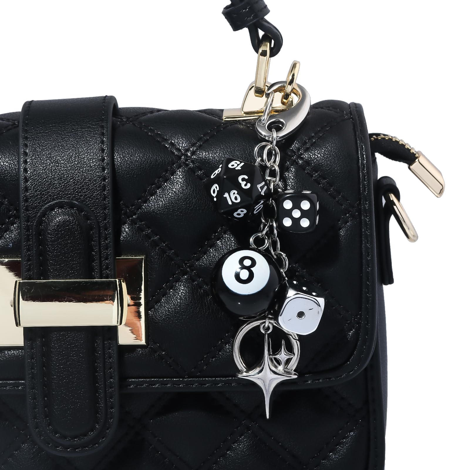 8 Ball Dice Charm Keychain - Cute Bag Purse Handbag Accessories - Y2K Aesthetic Key Chain for Women Men