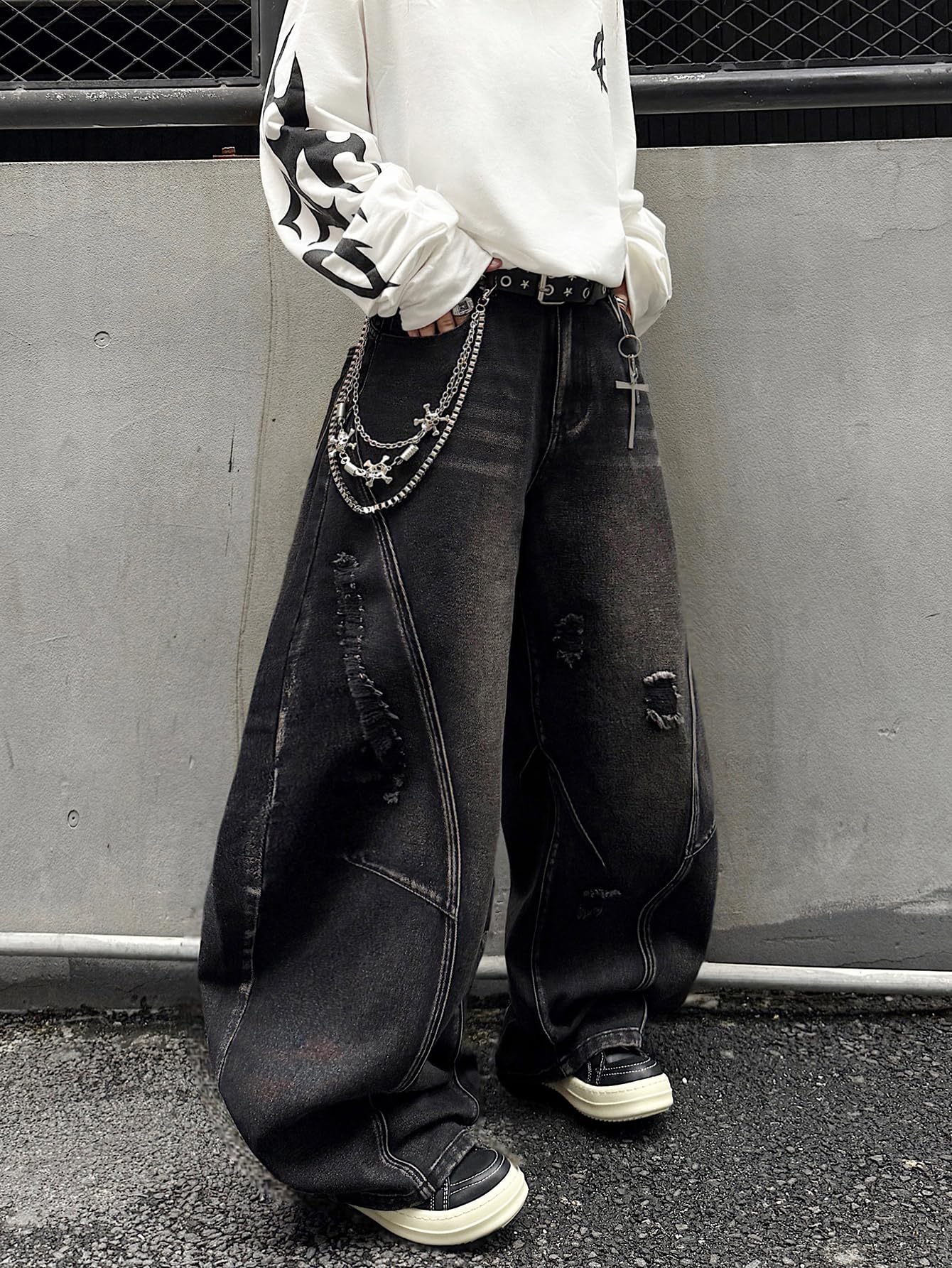 Mens Baggy Jeans Y2k Hip Hop Wide Leg Jeans Stylish Skater Denim Pants Casual Loose Fit Trousers Streetwear