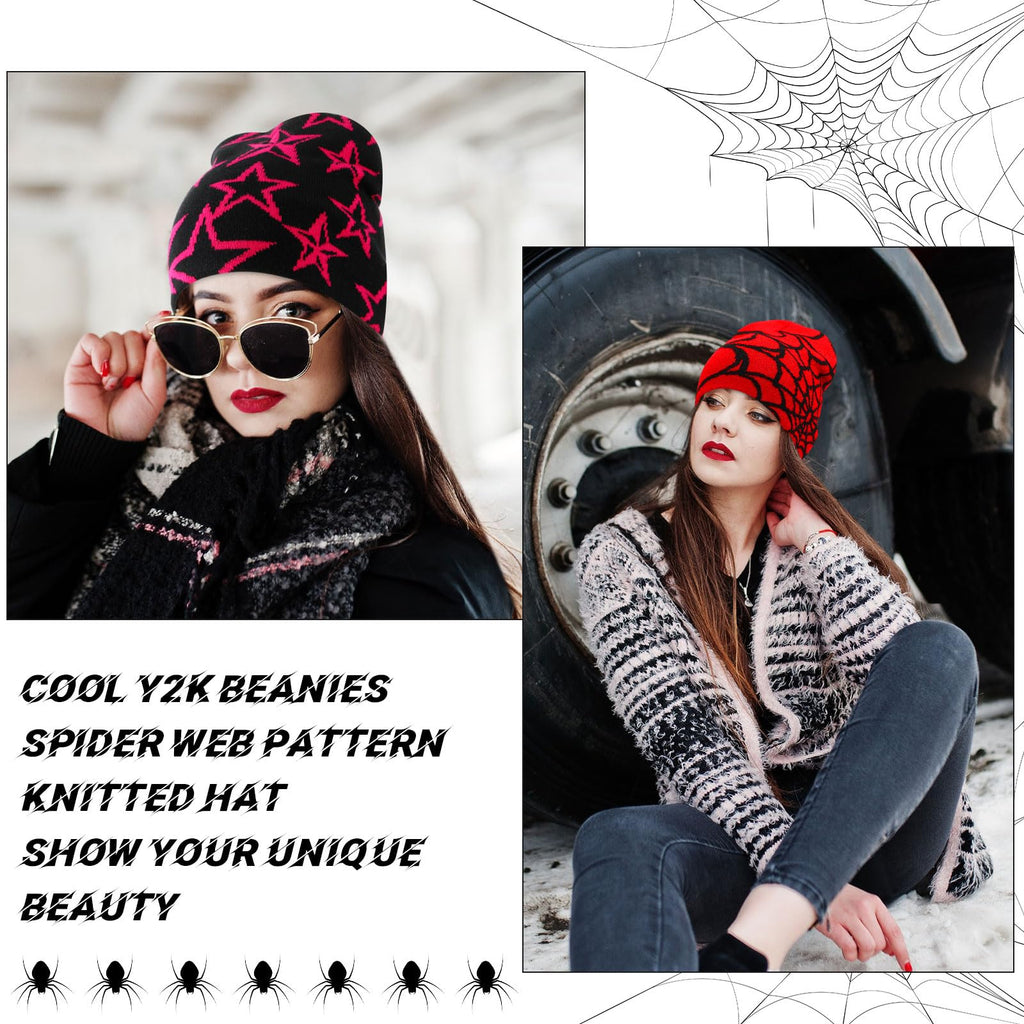 Ramede 4 Pcs Y2k Beanie - Double Sided Graphic Beanies for Men and Women, Acrylic Knitted Y2k Hats Accessories