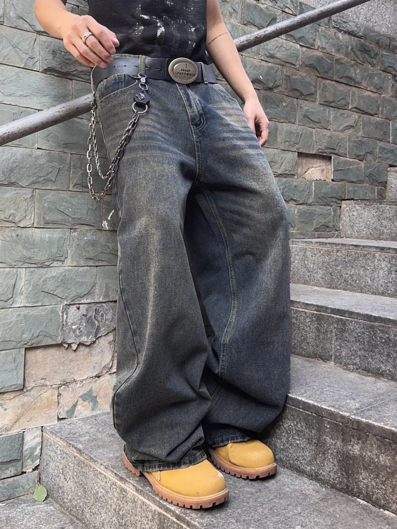 Mens Streetwear Hip Hop Baggy Jeans Wide Leg Skater Denim Pants Loose Long Trousers
