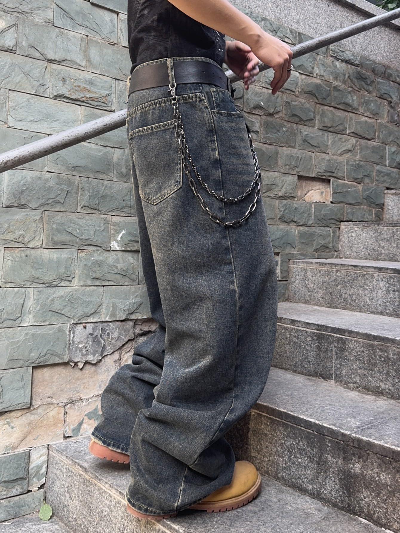 Mens Streetwear Hip Hop Baggy Jeans Wide Leg Skater Denim Pants Loose Long Trousers