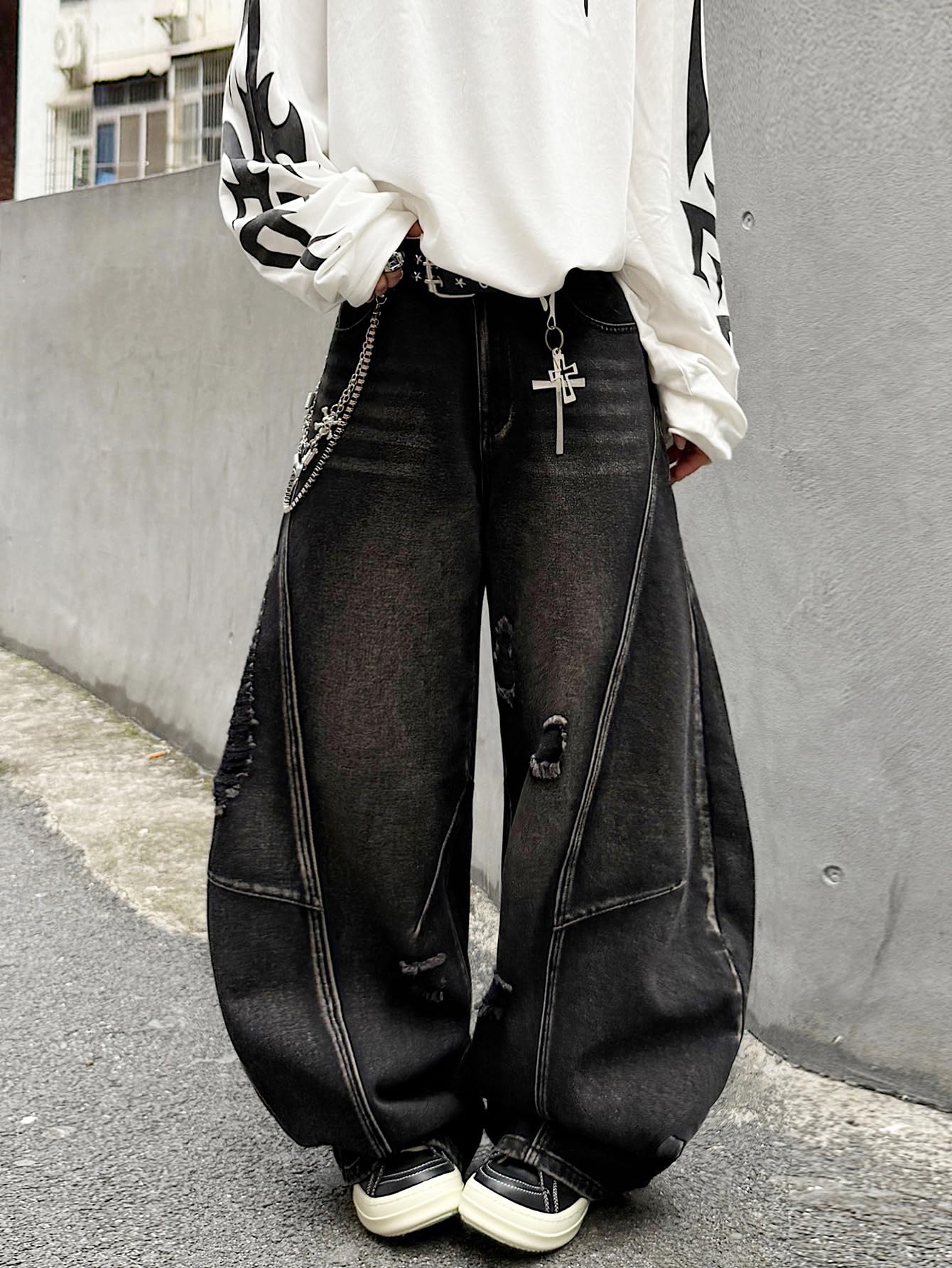 Mens Baggy Jeans Y2k Hip Hop Wide Leg Jeans Stylish Skater Denim Pants Casual Loose Fit Trousers Streetwear