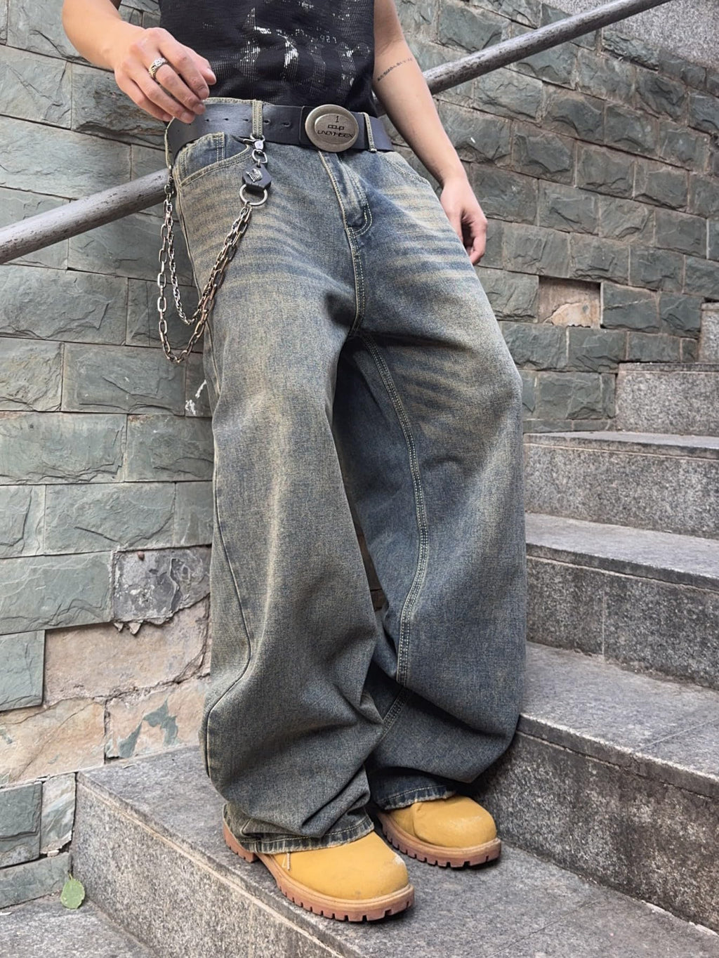 Mens Streetwear Hip Hop Baggy Jeans Wide Leg Skater Denim Pants Loose Long Trousers