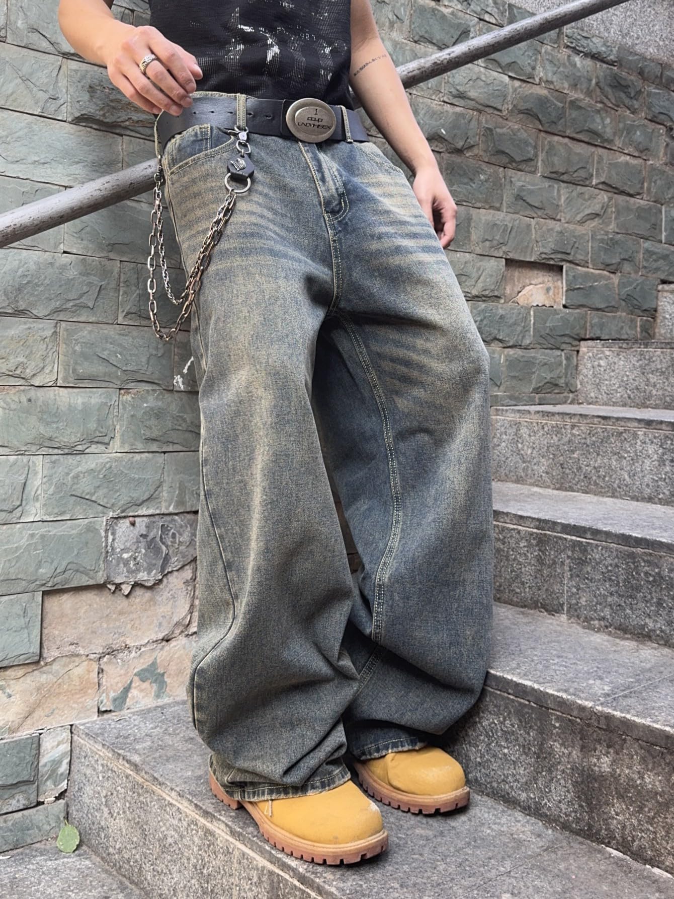 Mens Streetwear Hip Hop Baggy Jeans Wide Leg Skater Denim Pants Loose Long Trousers