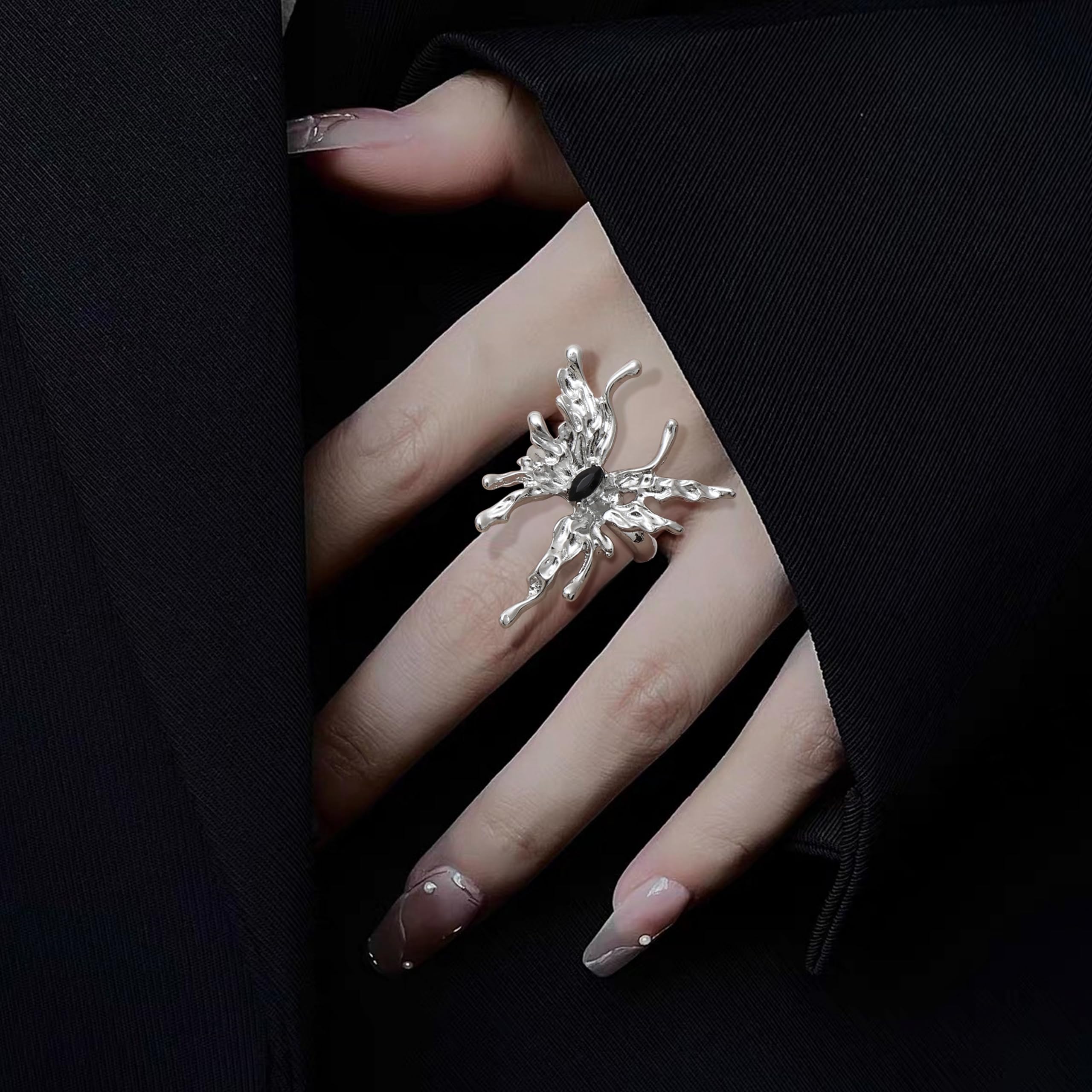 DRPERFECT 13 PCS Y2k Rings For Women Vintage Irregular Rings for Women Men Chunky Adjustable Rings Gothic Goth Open Moonstone Butterfly Star Pink Heart Cool Statement Ring Aesthetic Accessories Ring Set