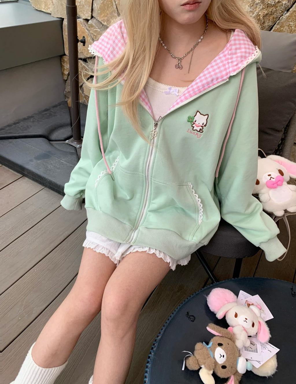 Womens Y2K Zip Up Cute Graphic Hoodies Cat Ears Casual Cartoon Harajuku Kawaii Clothes Oversize Streetwear Jacket
