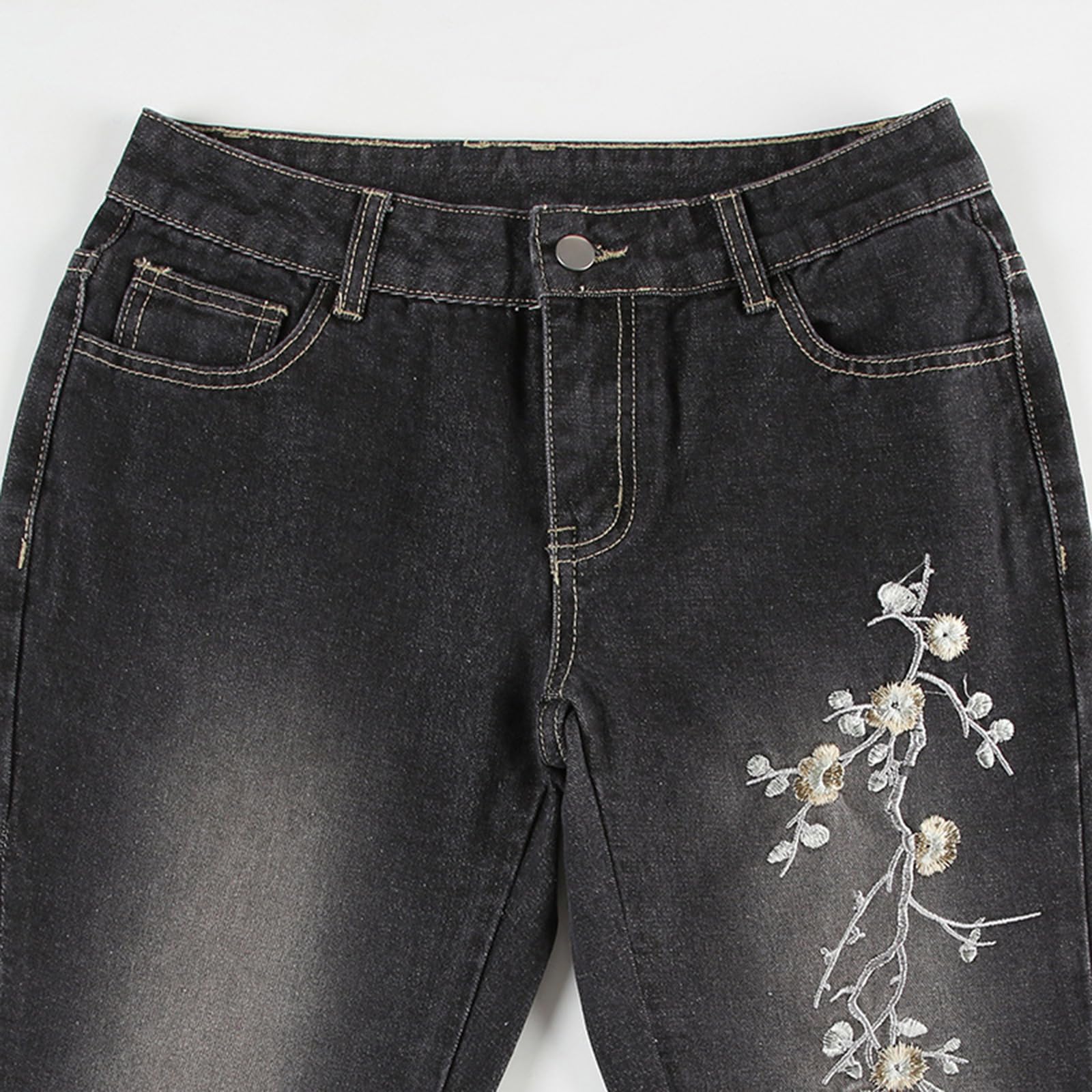 Women Bell Bottom Jeans Stretchy Flare Mid Rise Embroidery Vintage Denim Pants 90s Outfits Y2k Clothes