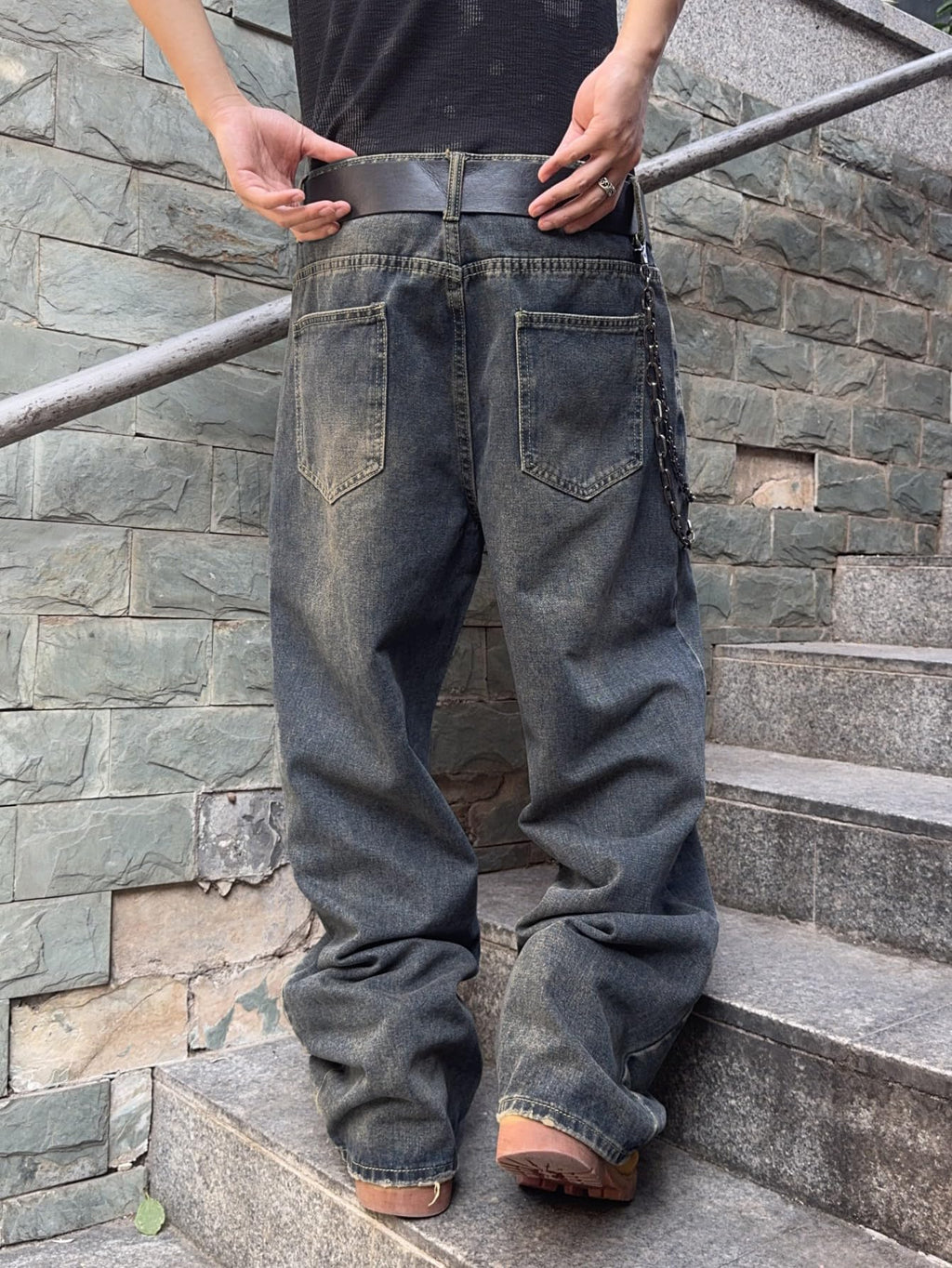 Mens Streetwear Hip Hop Baggy Jeans Wide Leg Skater Denim Pants Loose Long Trousers