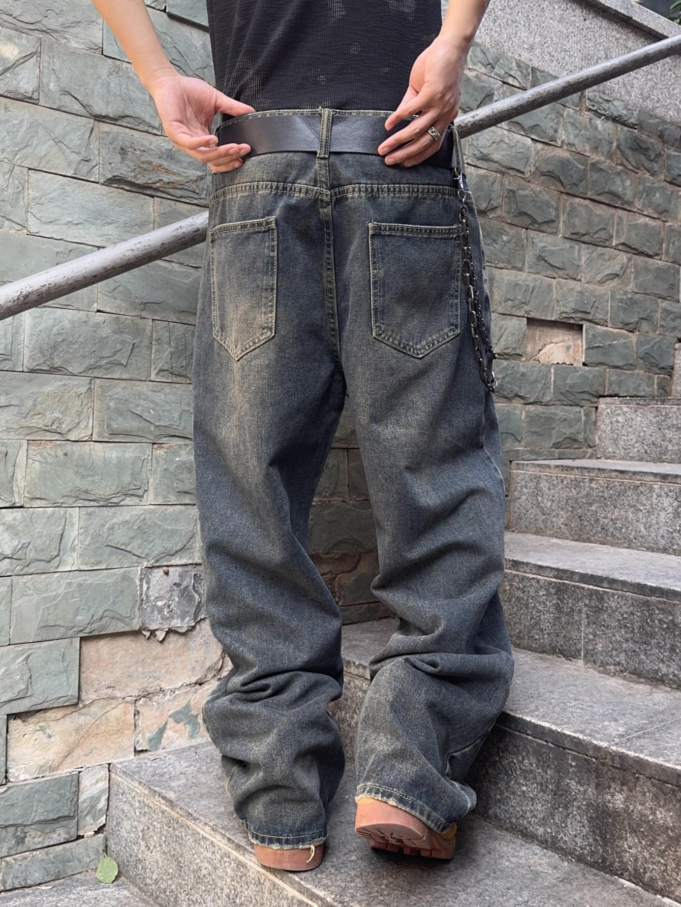Mens Streetwear Hip Hop Baggy Jeans Wide Leg Skater Denim Pants Loose Long Trousers