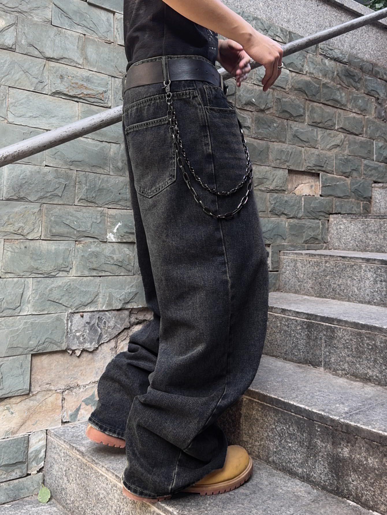 Mens Streetwear Hip Hop Baggy Jeans Wide Leg Skater Denim Pants Loose Long Trousers
