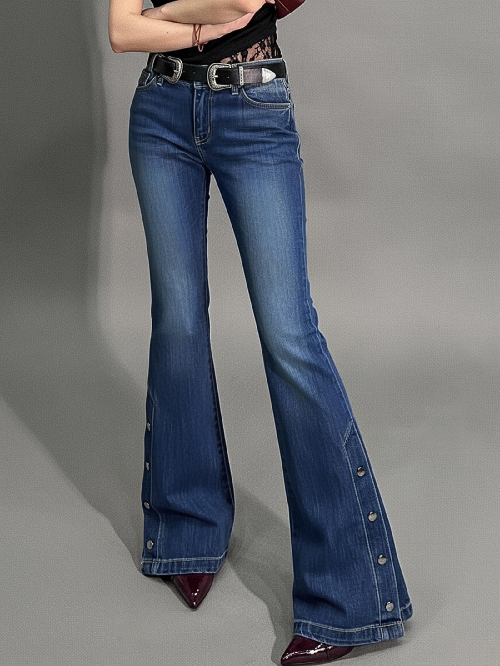 Women Bell Bottom Jeans Stretchy Flare Mid Rise Embroidery Vintage Denim Pants 90s Outfits Y2k Clothes