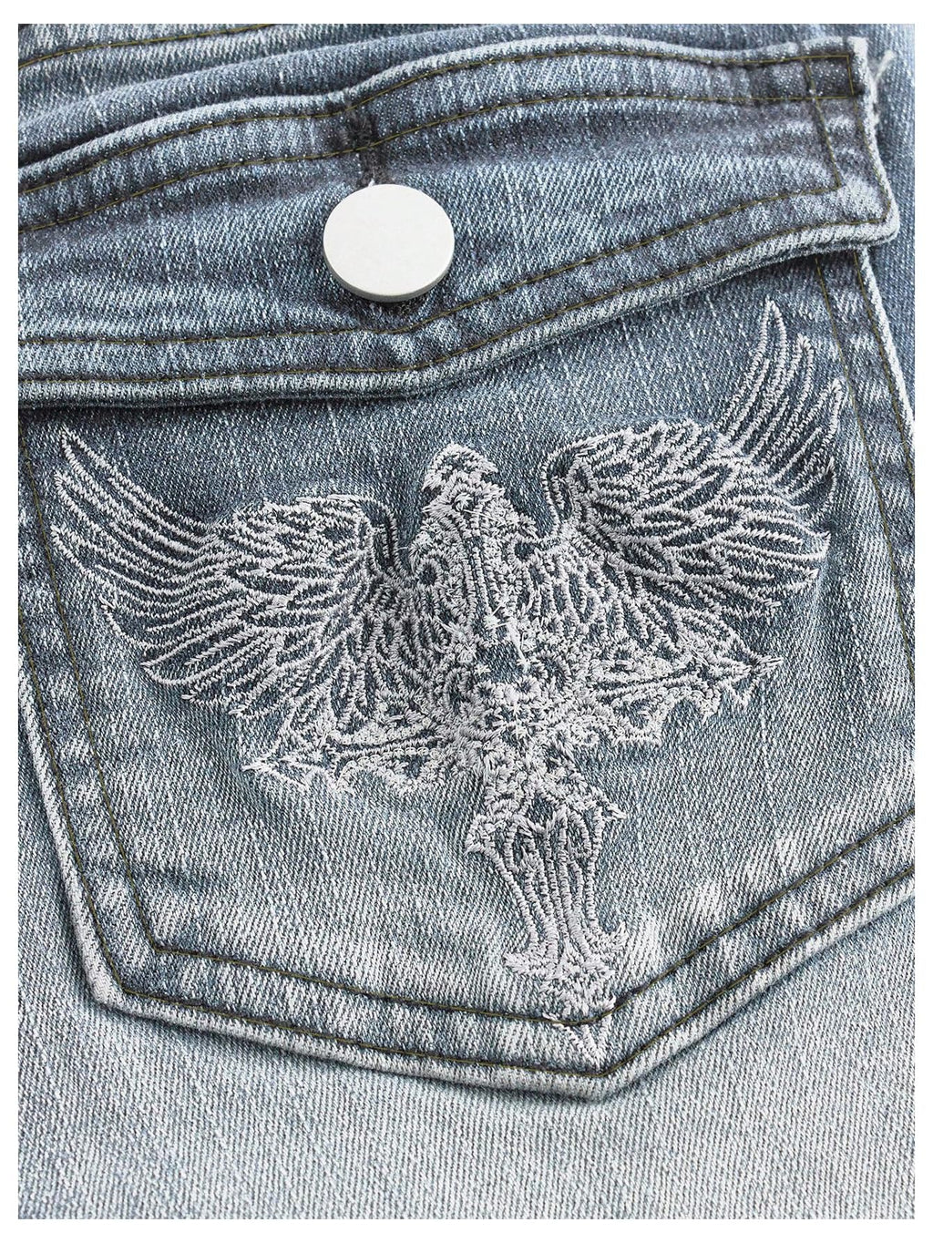 MakeMeChic Women's Flared Jeans Bell Bottom Jeans Embroidered Y2K High Waist Stretchy Denim Pants